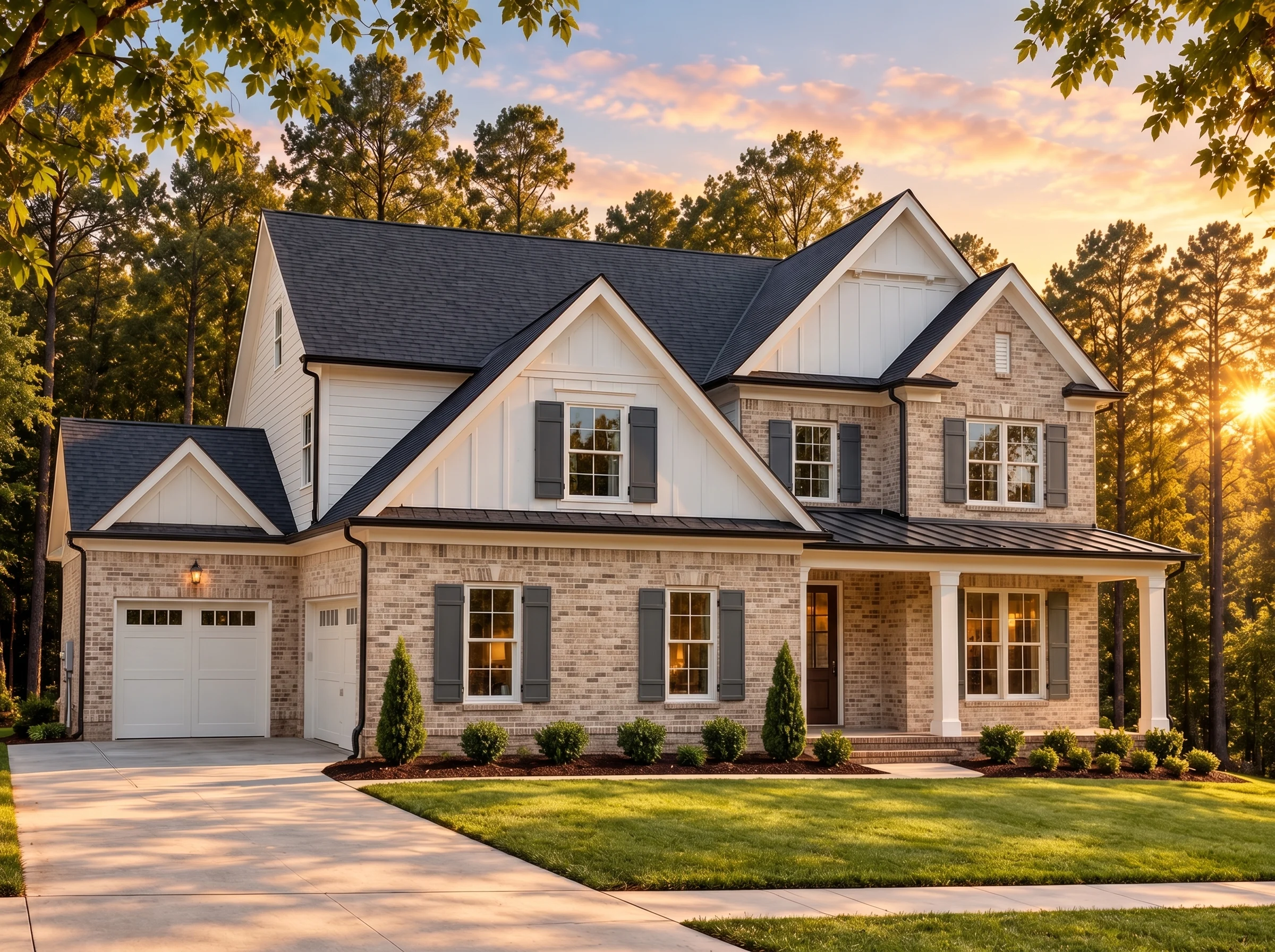 Plan  16-1430B – Sector House | New  American – 5-Bed, 5-Bath, 3,995 SF - Natural Brick, AI-generated exterior concept