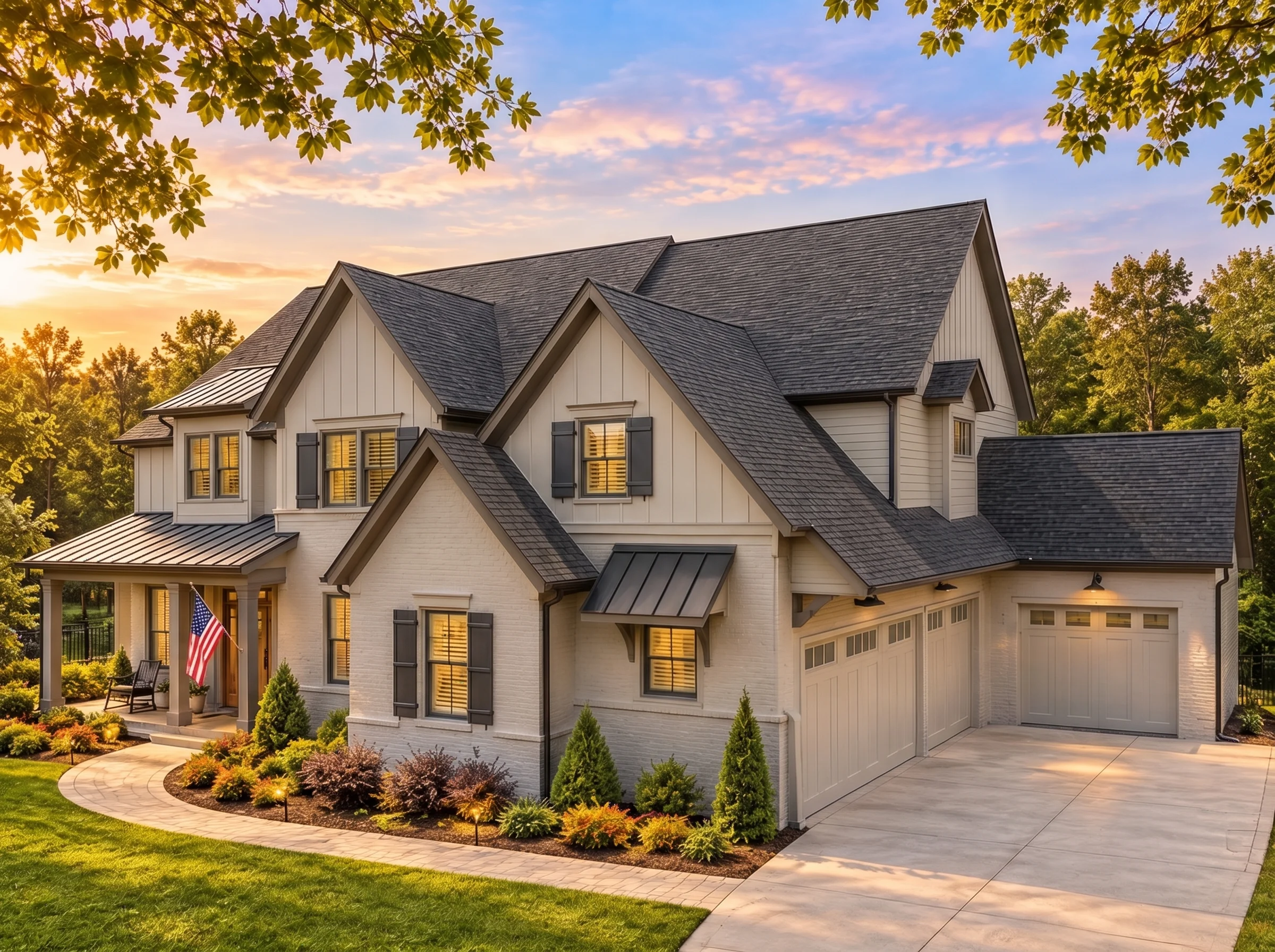 Plan  16-1429 – Oklahoma River | New  American – 5-Bed, 5-Bath, 6,474 SF - Mushroom Taupe, AI-generated exterior concept