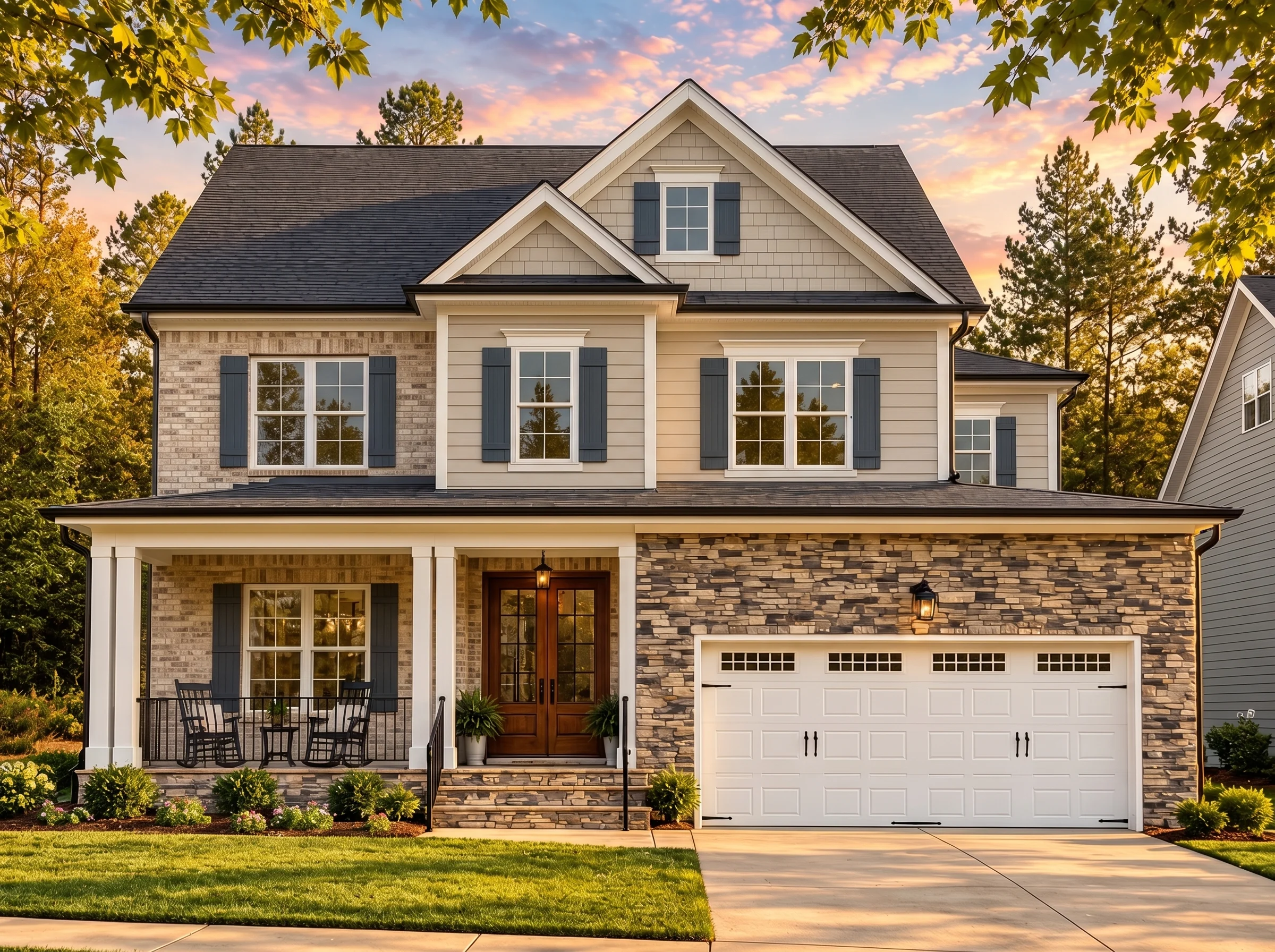 Plan  16-1409 – Auburn Trail Farm |  New American – 5-Bed, 4-Bath, 3,137 SF - Natural Brick, AI-generated exterior concept