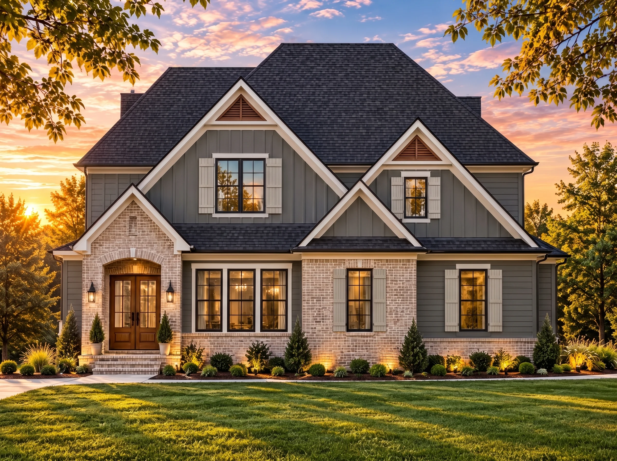 Plan  16-1572 – Heatherbell | Modern  Farmhouse – 4-Bed, 3-Bath, 3,658 SF - Warm Charcoal, AI-generated exterior concept