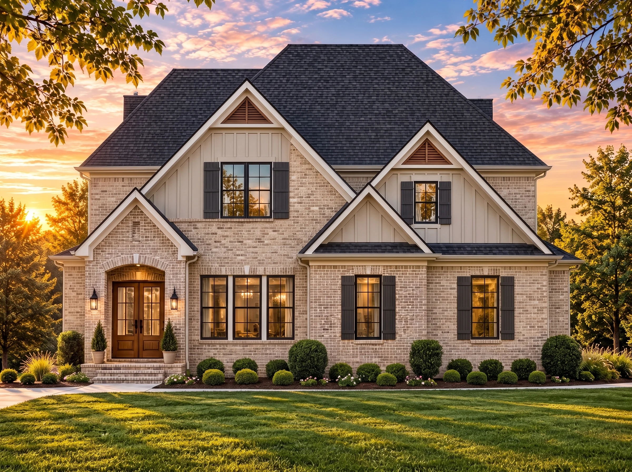Plan  16-1572 – Heatherbell | Modern  Farmhouse – 4-Bed, 3-Bath, 3,658 SF - Natural Brick, AI-generated exterior concept