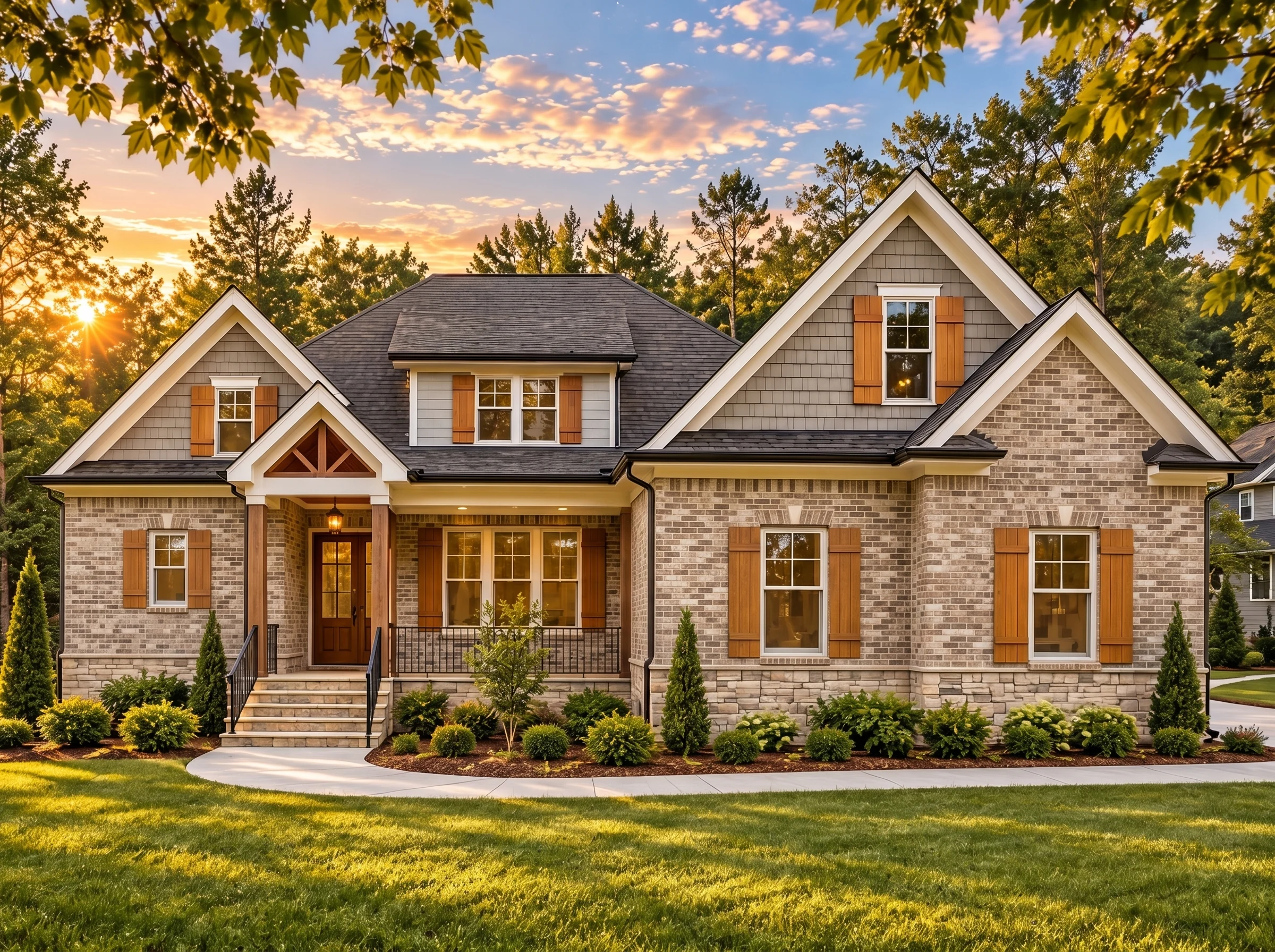 Plan  16-1580 – Aster Woods Hall |  Modern Farmhouse – 4-Bed, 3.5-Bath, 3,595 SF - Natural Brick, AI-generated exterior concept