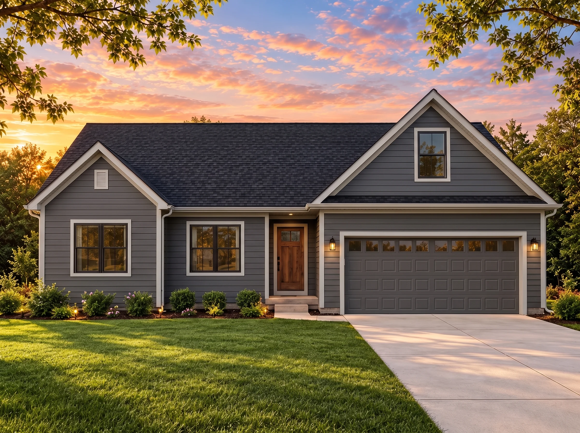 Plan  16-1549 – The Sanders House |  Traditional Ranch – 3-Bed, 2-Bath, 1,990 SF - Warm Charcoal, AI-generated exterior concept