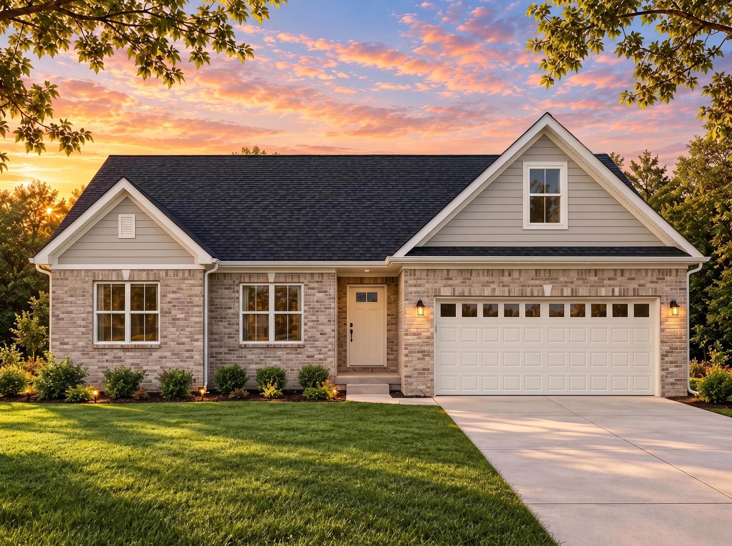 Plan  16-1549 – The Sanders House |  Traditional Ranch – 3-Bed, 2-Bath, 1,990 SF - Natural Brick, AI-generated exterior concept