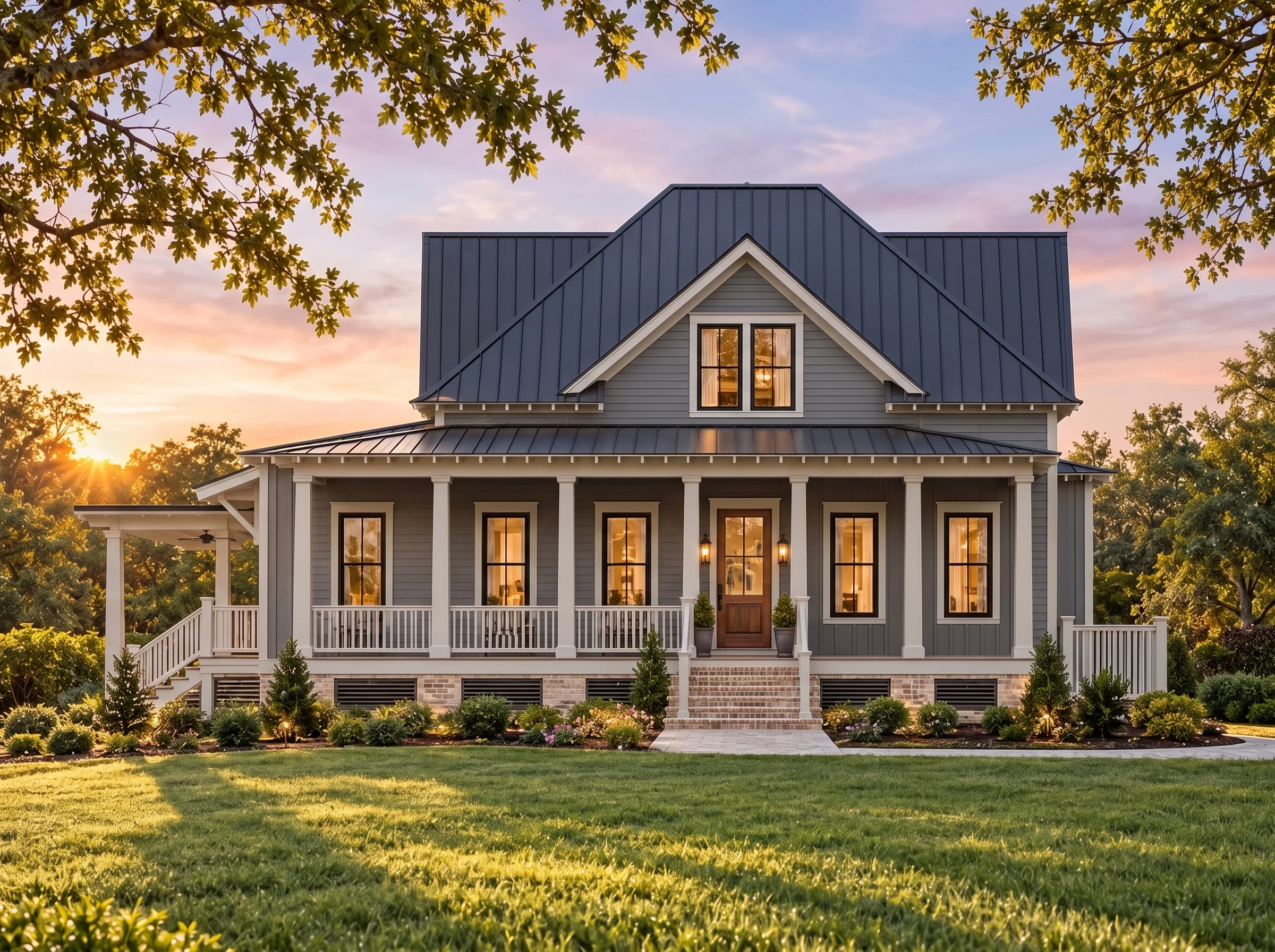 Plan  16-1538 – Aster Hollow Farmhouse  | Modern Farmhouse – 3-Bed, 3-Bath, 3,048 SF - Warm Charcoal, AI-generated exterior concept