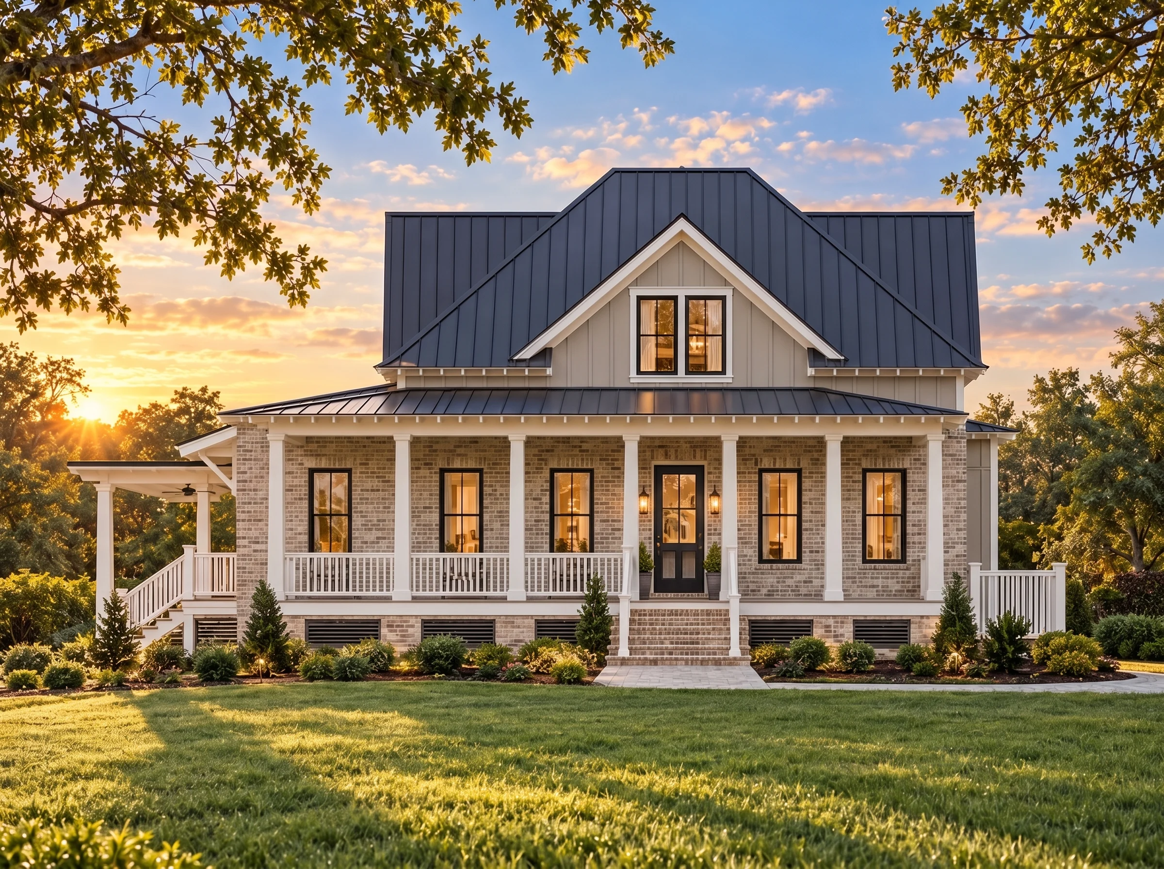 Plan  16-1538 – Aster Hollow Farmhouse  | Modern Farmhouse – 3-Bed, 3-Bath, 3,048 SF - Natural Brick, AI-generated exterior concept