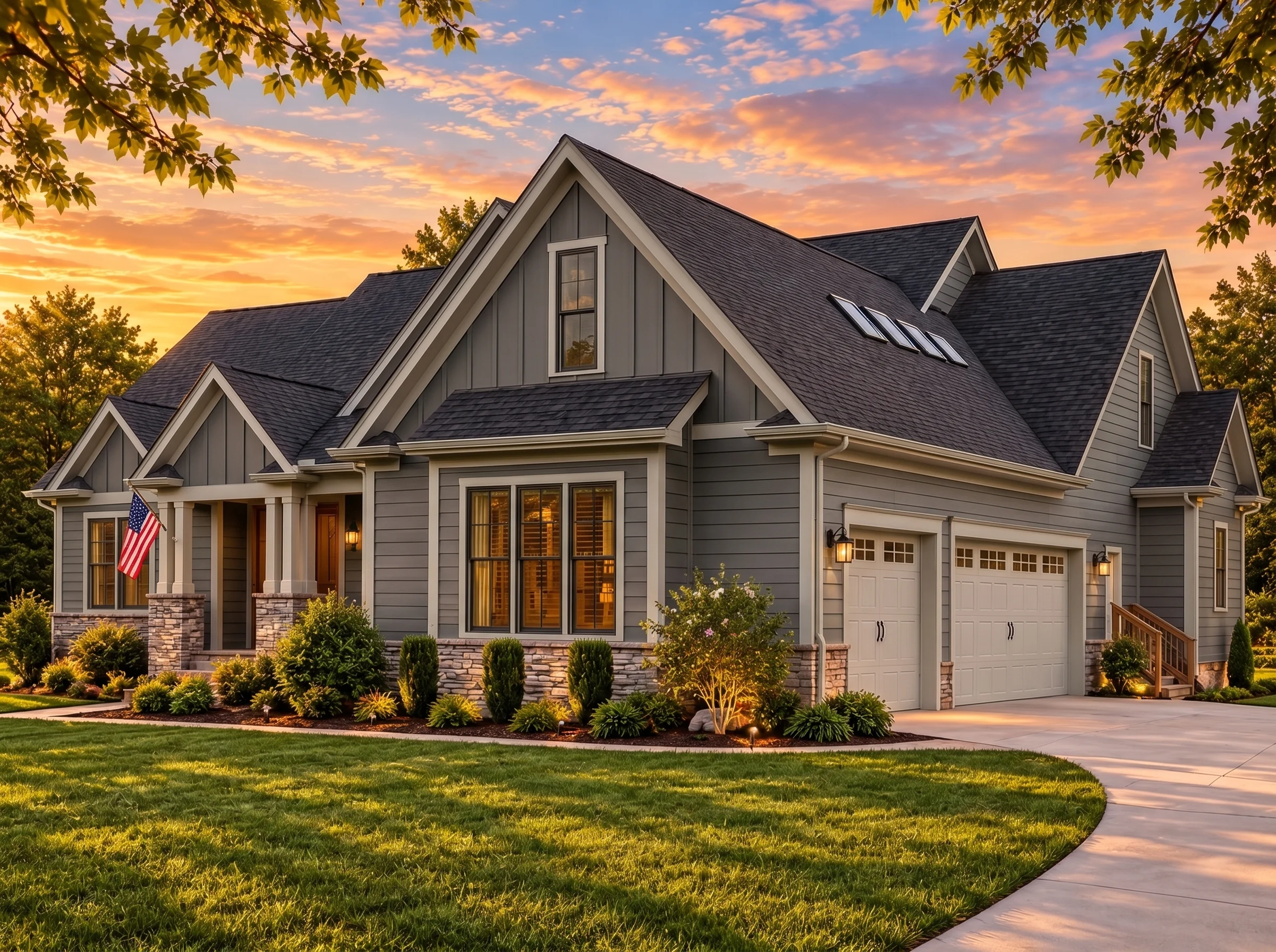Plan  16-1601 – Wisteria Manor | New  American – 4-Bed, 4-Bath, 3,200 SF - Warm Charcoal, AI-generated exterior concept