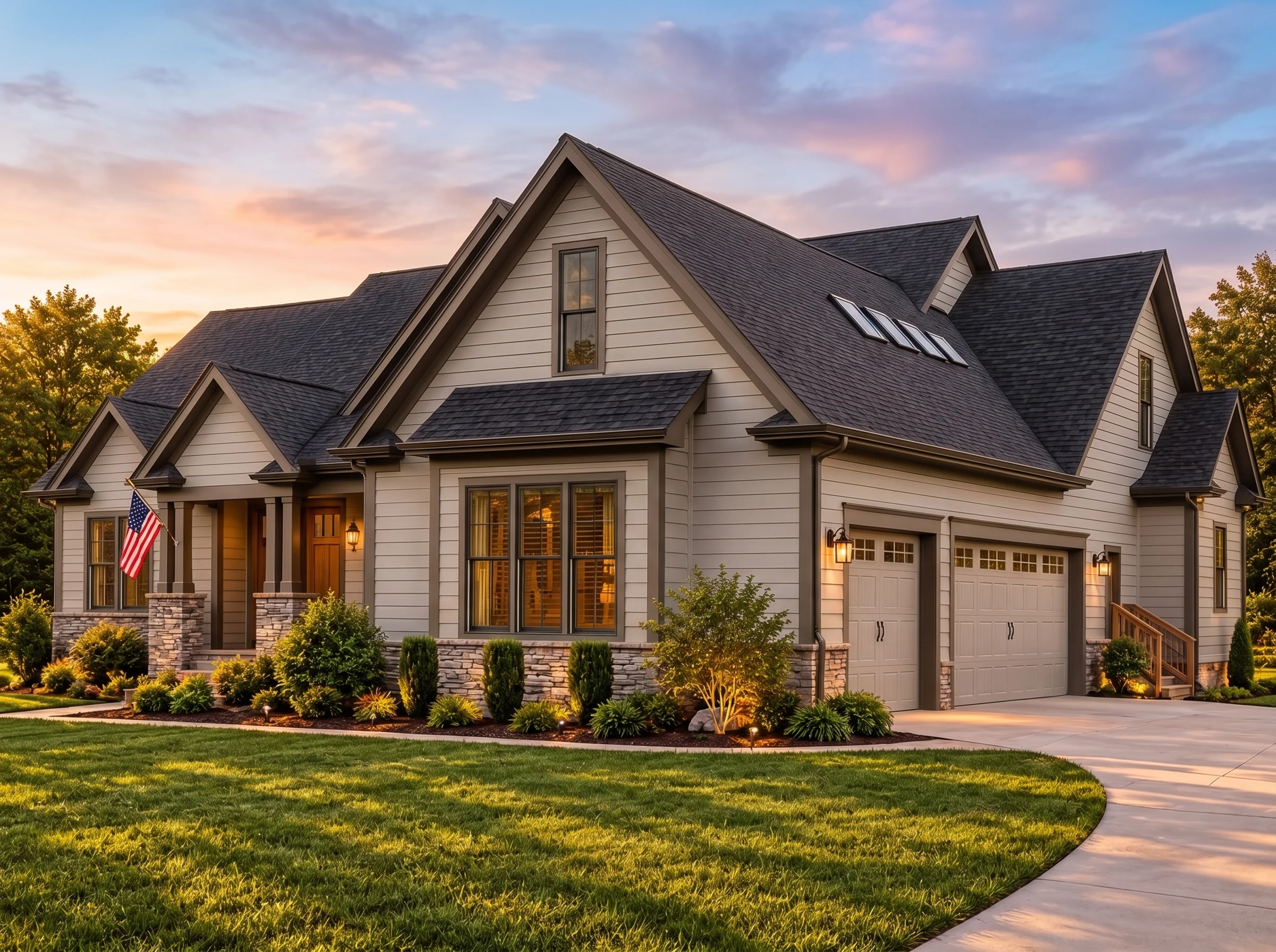 Plan  16-1601 – Wisteria Manor | New  American – 4-Bed, 4-Bath, 3,200 SF - Mushroom Taupe, AI-generated exterior concept