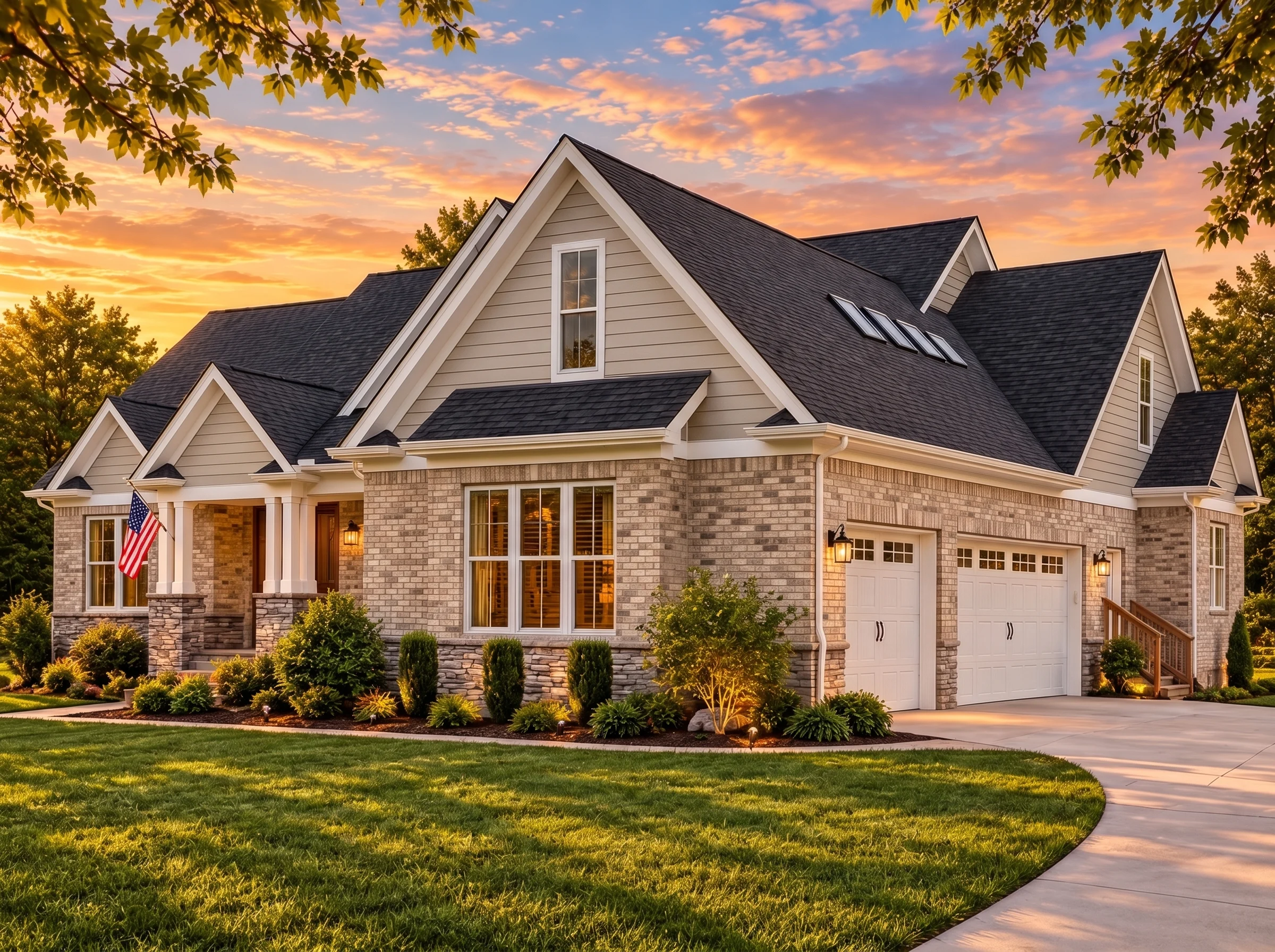 Plan  16-1601 – Wisteria Manor | New  American – 4-Bed, 4-Bath, 3,200 SF - Natural Brick, AI-generated exterior concept