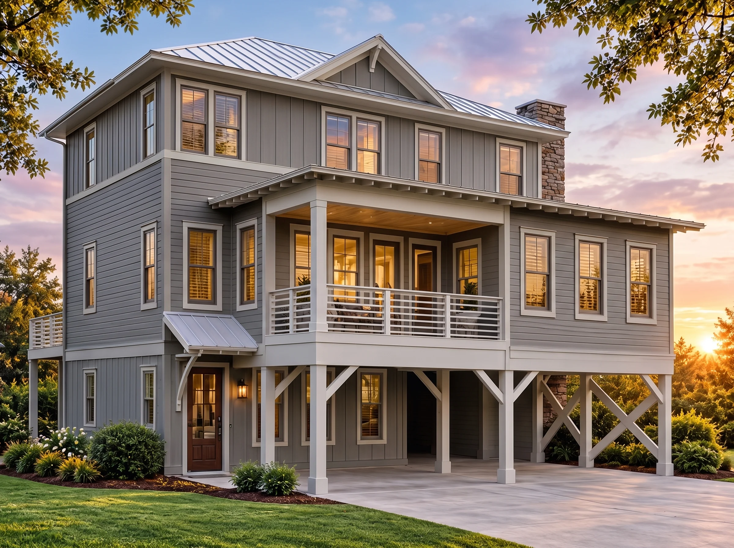 Plan  16-1805 – Simmons Lodge |  Coastal-test – 4-Bed, 4.5-Bath, 2,873 SF - Warm Charcoal, AI-generated exterior concept