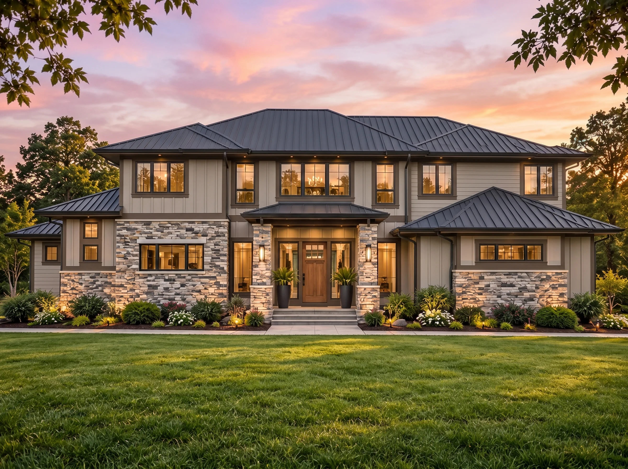 Plan  16-1812 – Aster Cedar Estate |  New American – 4-Bed, 5-Bath, 4,338 SF - Mushroom Taupe, AI-generated exterior concept
