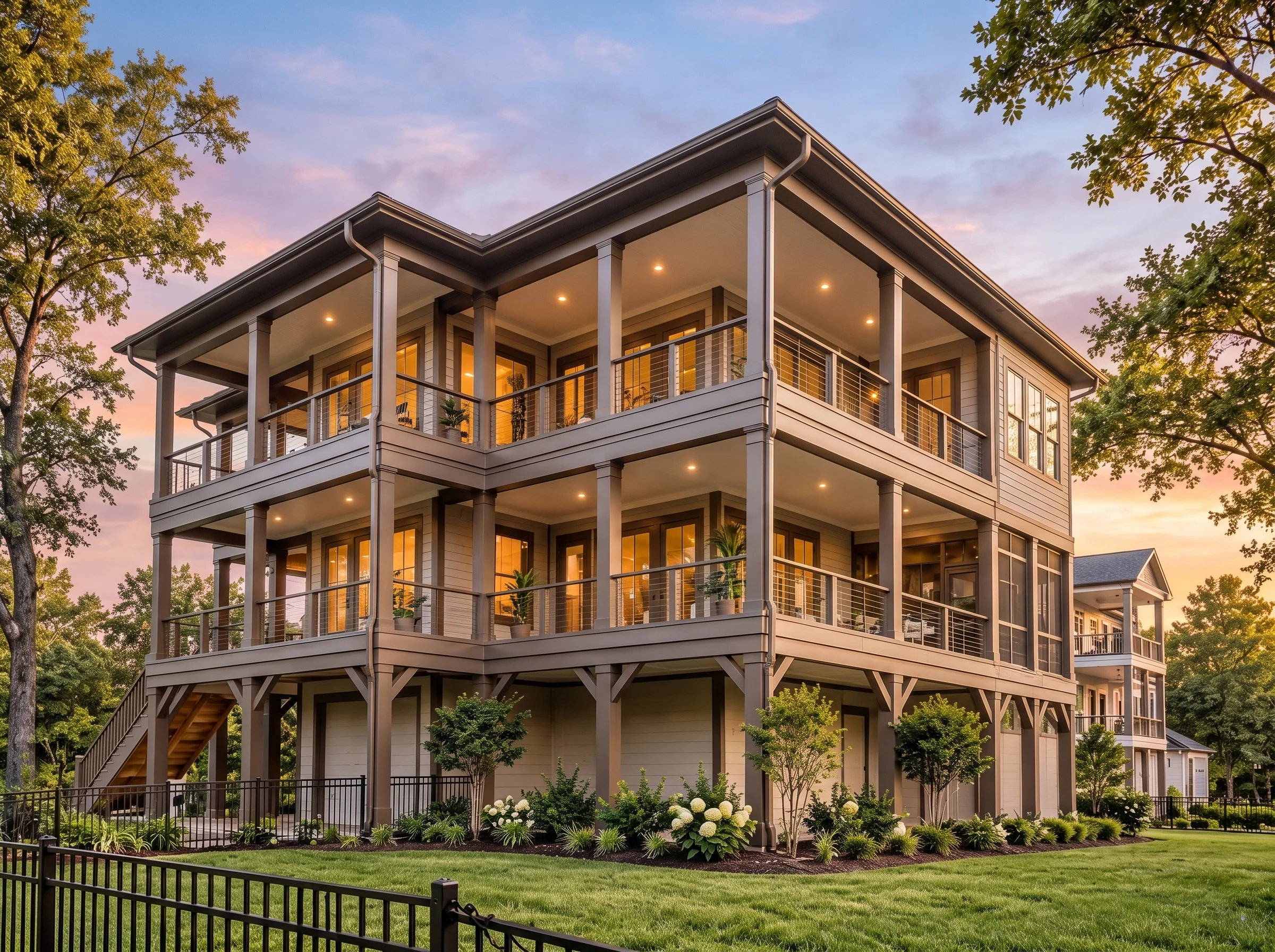 Plan  16-1810 – Georgia Coast |  Coastal – 3-Bed, 4-Bath, 3,132 SF - Mushroom Taupe, AI-generated exterior concept