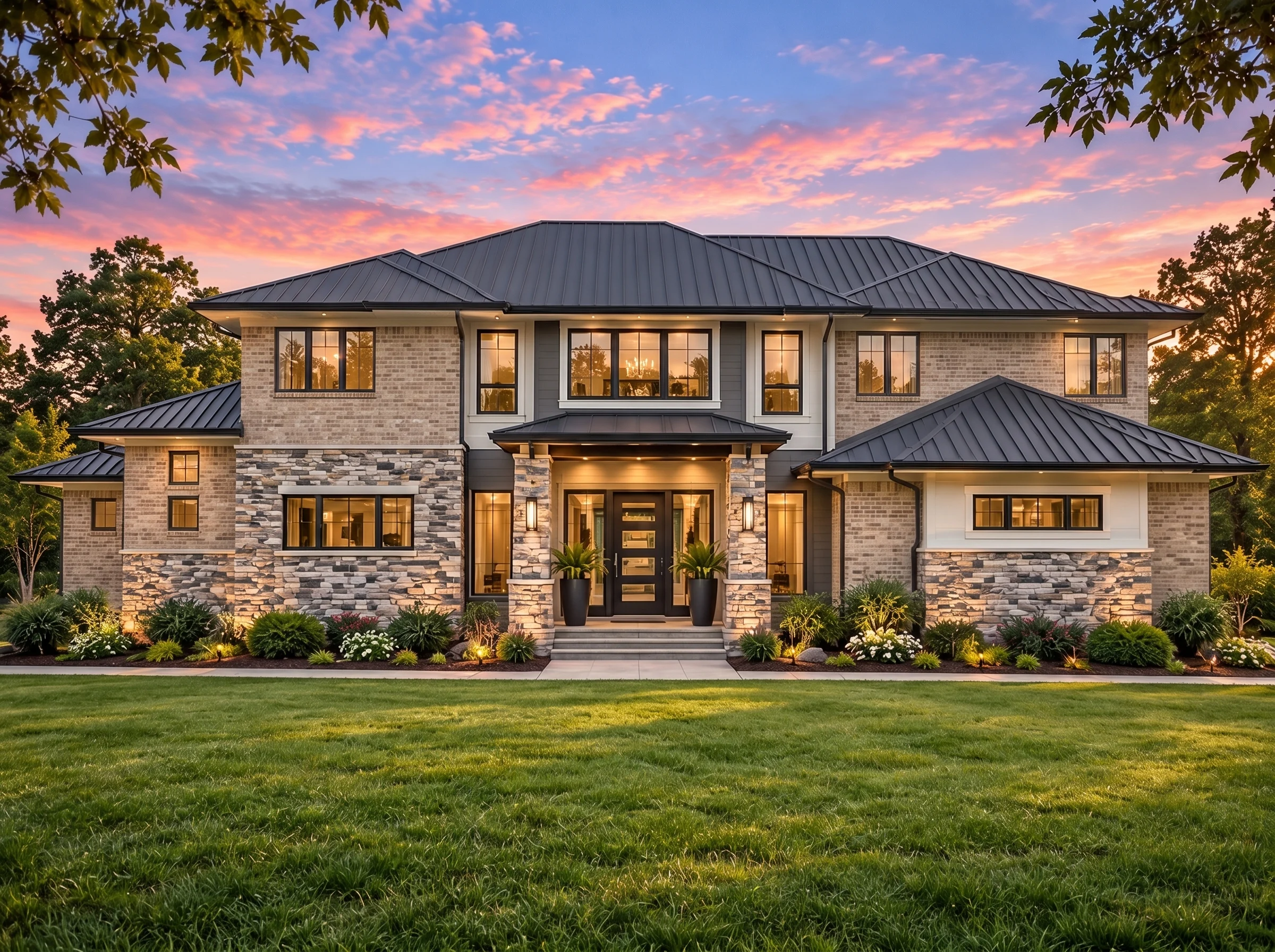 Plan  16-1812 – Aster Cedar Estate |  New American – 4-Bed, 5-Bath, 4,338 SF - Natural Brick, AI-generated exterior concept