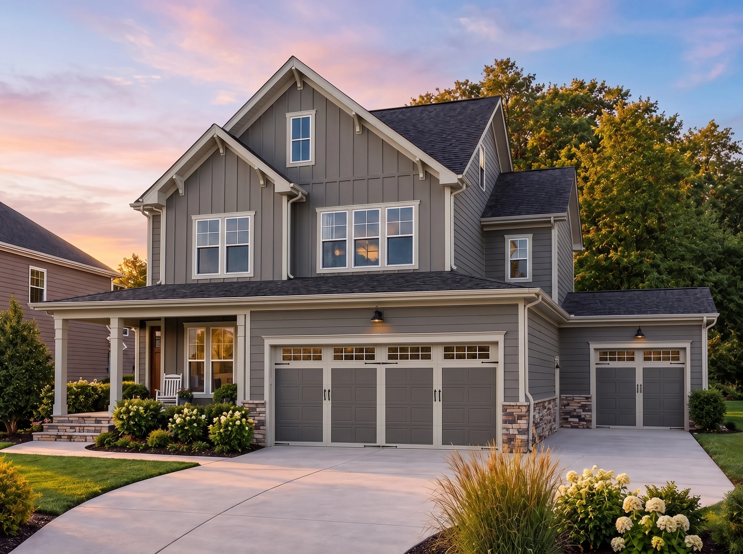 Plan  16-1790 – Aster Heights Chalet  | New American – 5-Bed, 4-Bath, 3,050 SF - Warm Charcoal, AI-generated exterior concept