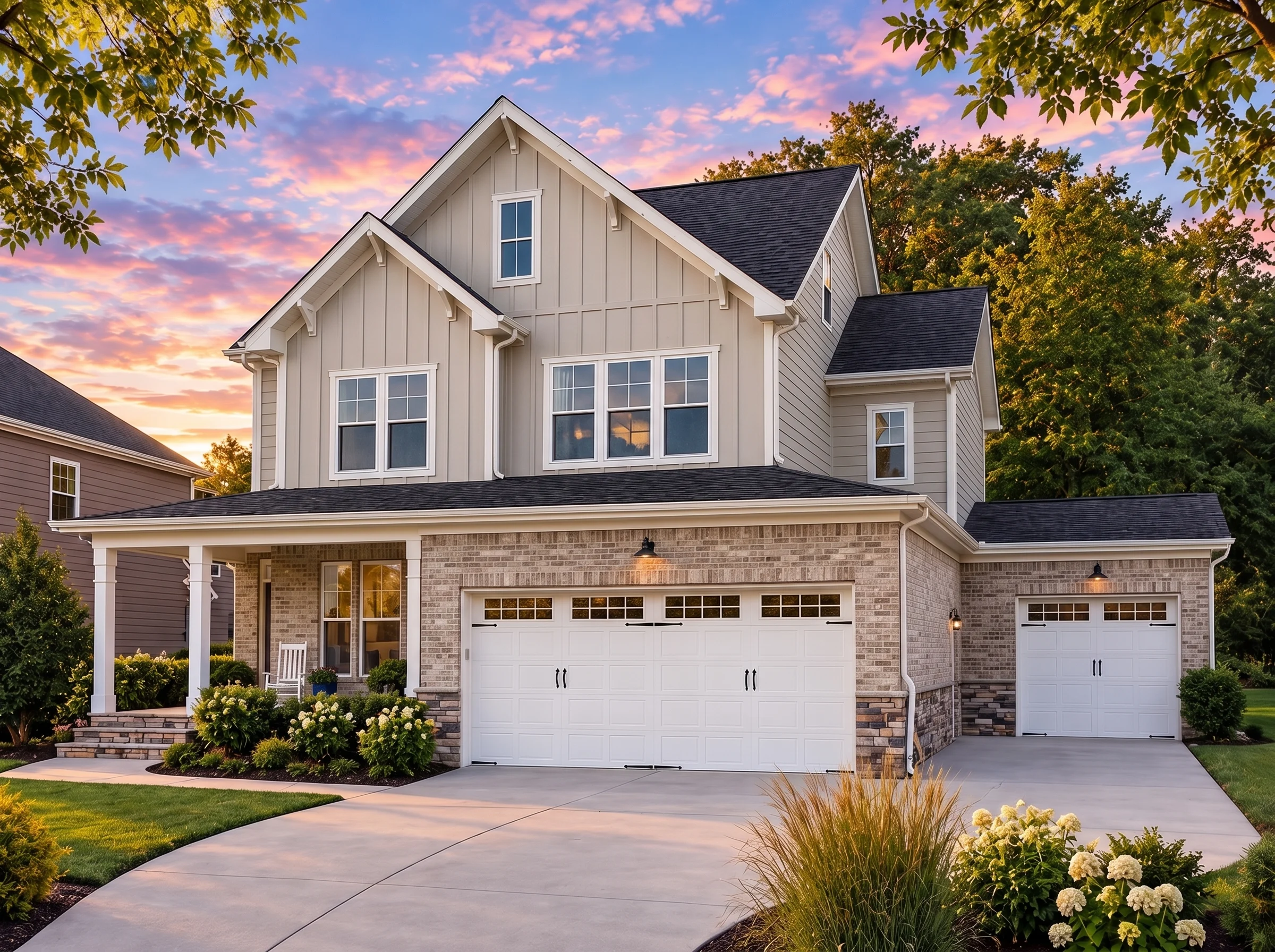 Plan  16-1790 – Aster Heights Chalet  | New American – 5-Bed, 4-Bath, 3,050 SF - Natural Brick, AI-generated exterior concept
