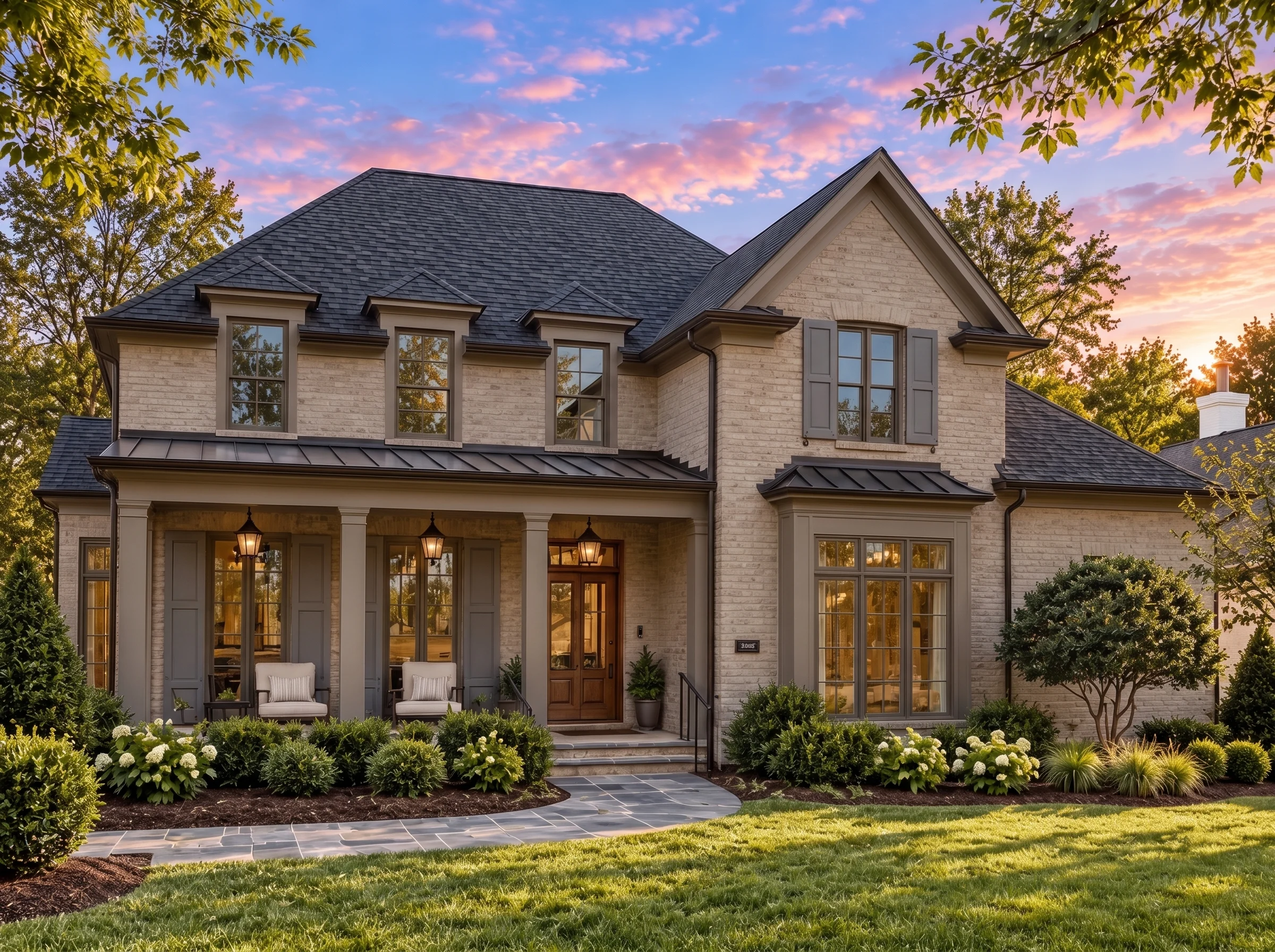 Plan  16-1774 – Washington Place |  Colonial Revival – 4-Bed, 5-Bath, 3,997 SF - Mushroom Taupe, AI-generated exterior concept