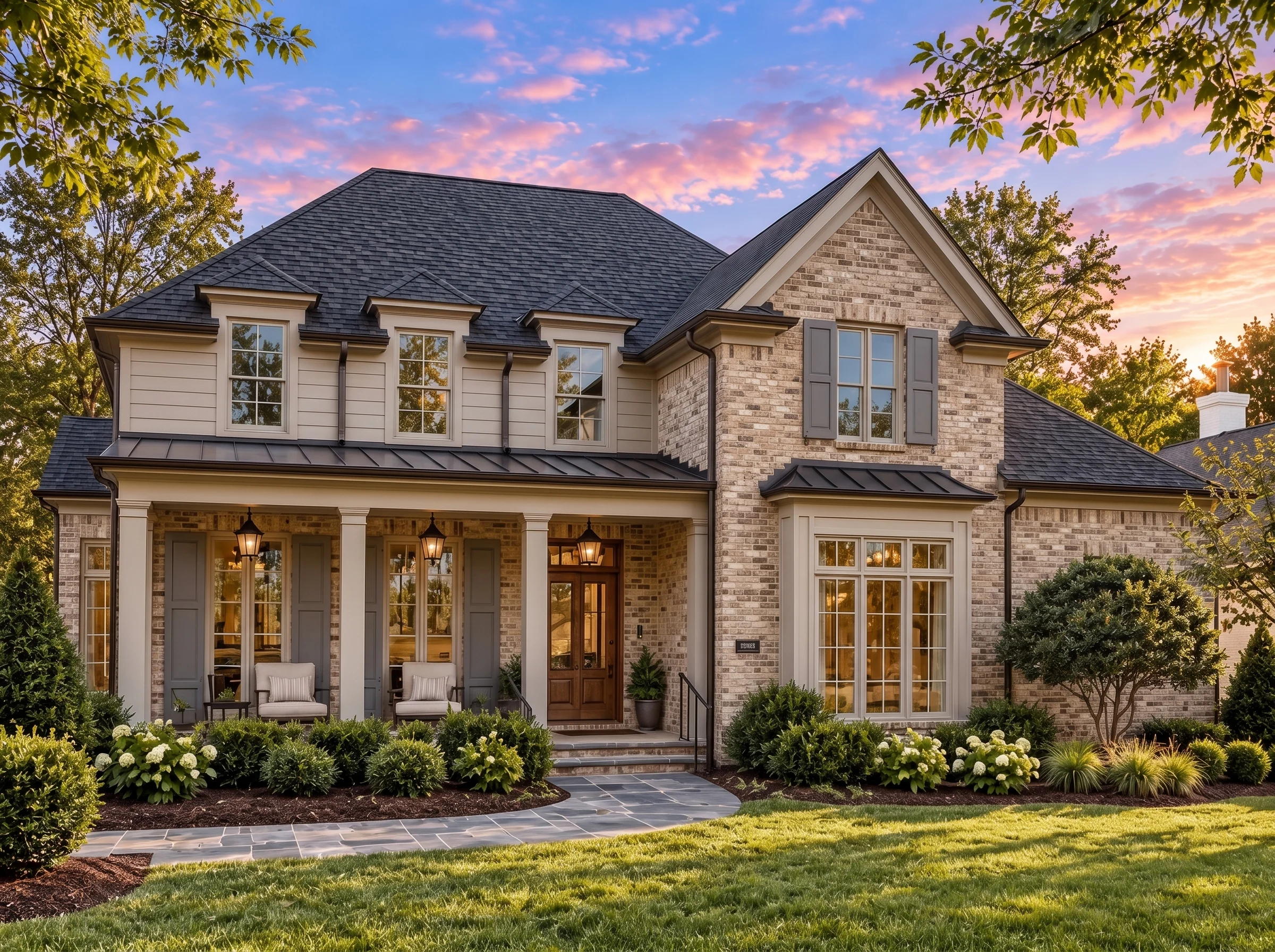 Plan  16-1774 – Washington Place |  Colonial Revival – 4-Bed, 5-Bath, 3,997 SF - Natural Brick, AI-generated exterior concept