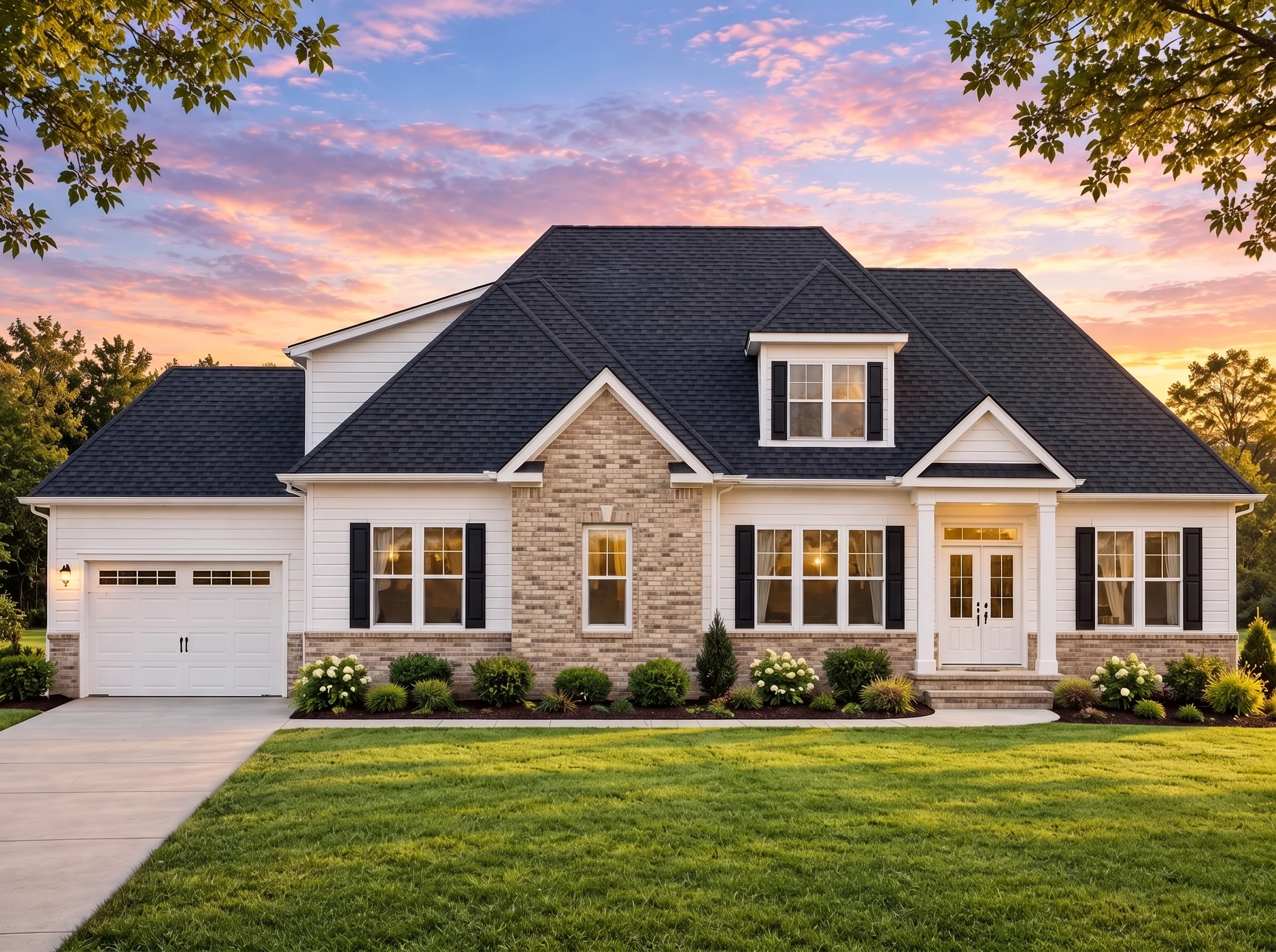 Plan  16-1769 – Aster Fork Estate |  Modern Farmhouse – 2-Bed, 2.5-Bath, 3,309 SF - Natural Brick, AI-generated exterior concept