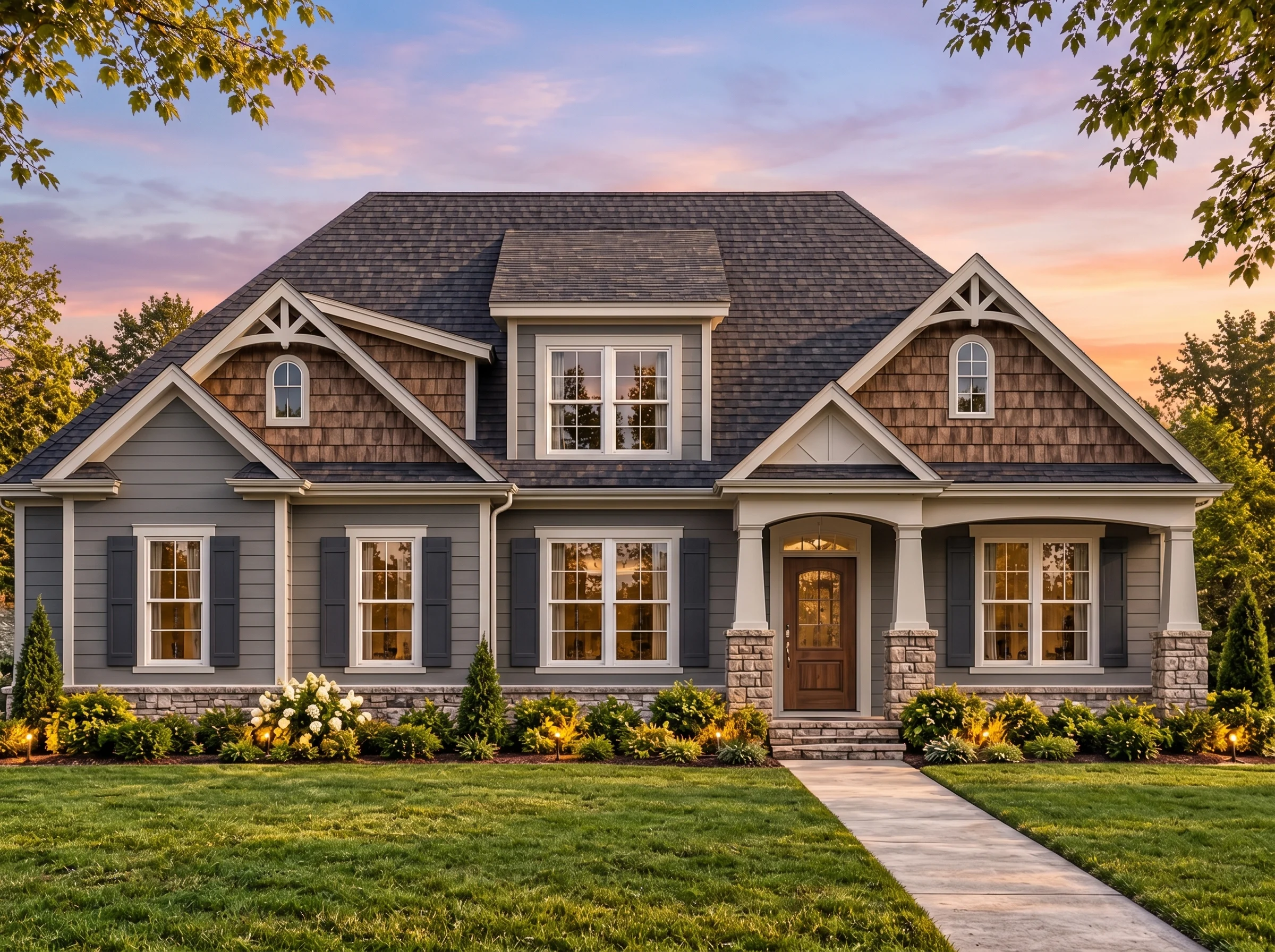Plan  16-1734 – Auburn Crossing Homestead | Modern Farmhouse – 3-Bed, 2.5-Bath, 2,552 SF - Warm Charcoal, AI-generated exterior concept