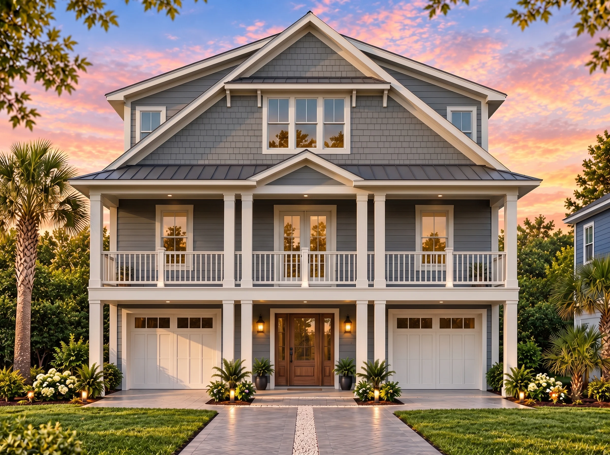 Plan  16-1719 – Ratio House |  Coastal – 5-Bed, 5.5-Bath, 3,919 SF - Warm Charcoal, AI-generated exterior concept
