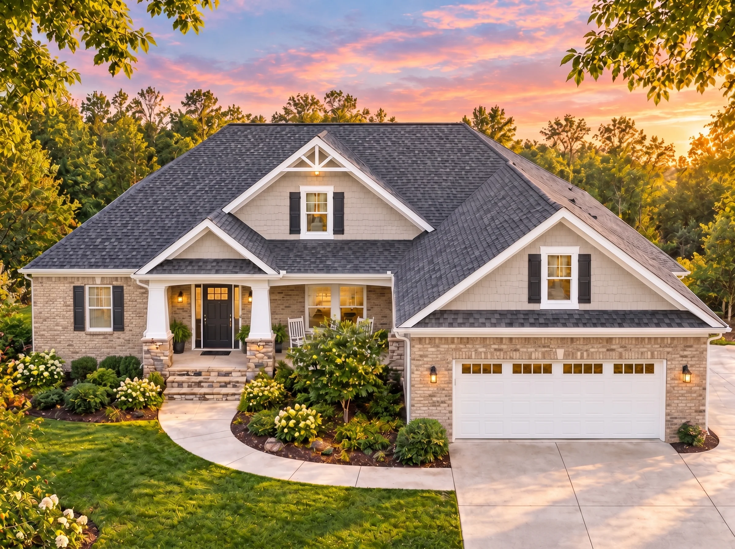 Plan  16-1713 – Zion Desert House |  Traditional Colonial – 5-Bed, 3-Bath, 2,406 SF - Natural Brick, AI-generated exterior concept