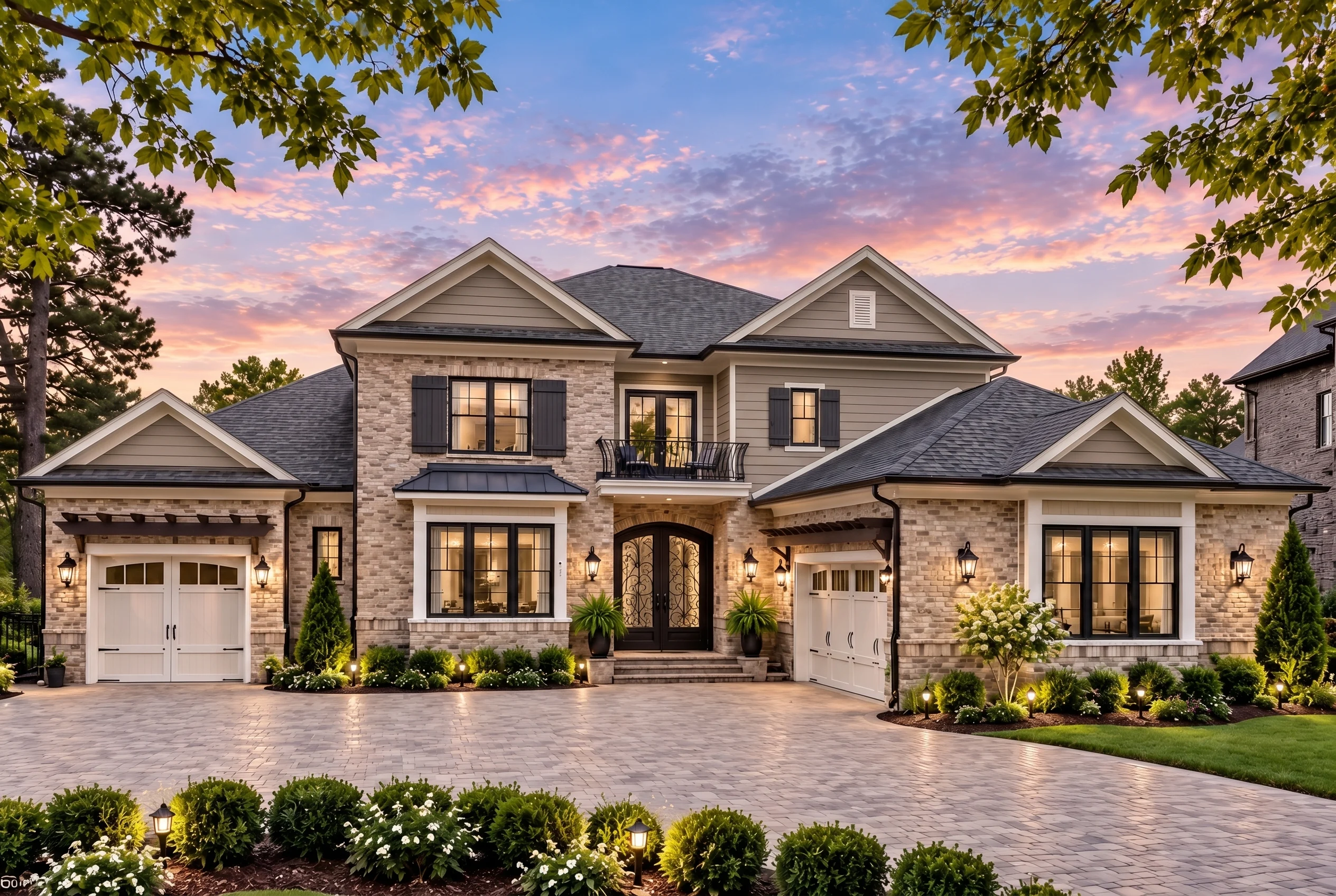 Plan  16-1690 – Aster Harbor Homestead  | Traditional – 6-Bed, 3.5-Bath, 7,924 SF - Natural Brick, AI-generated exterior concept