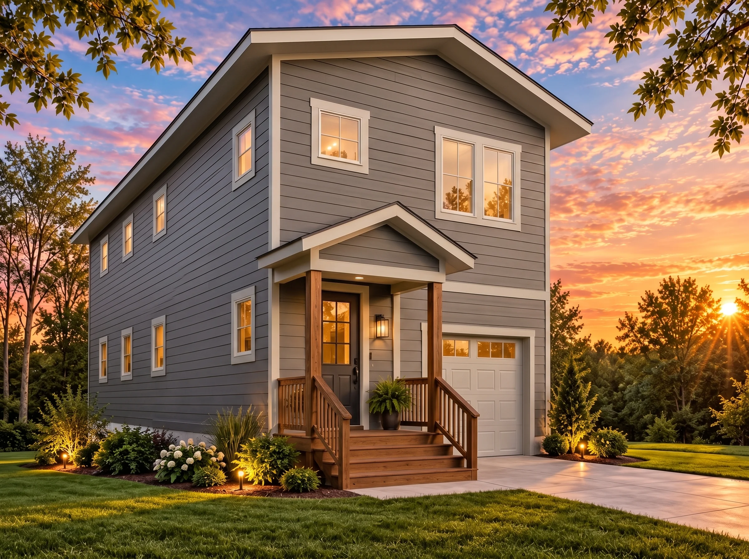 Plan  16-1679 – Nebraska Plateau |  Urban Contemporary – 4-Bed, 4-Bath, 2,933 SF - Warm Charcoal, AI-generated exterior concept