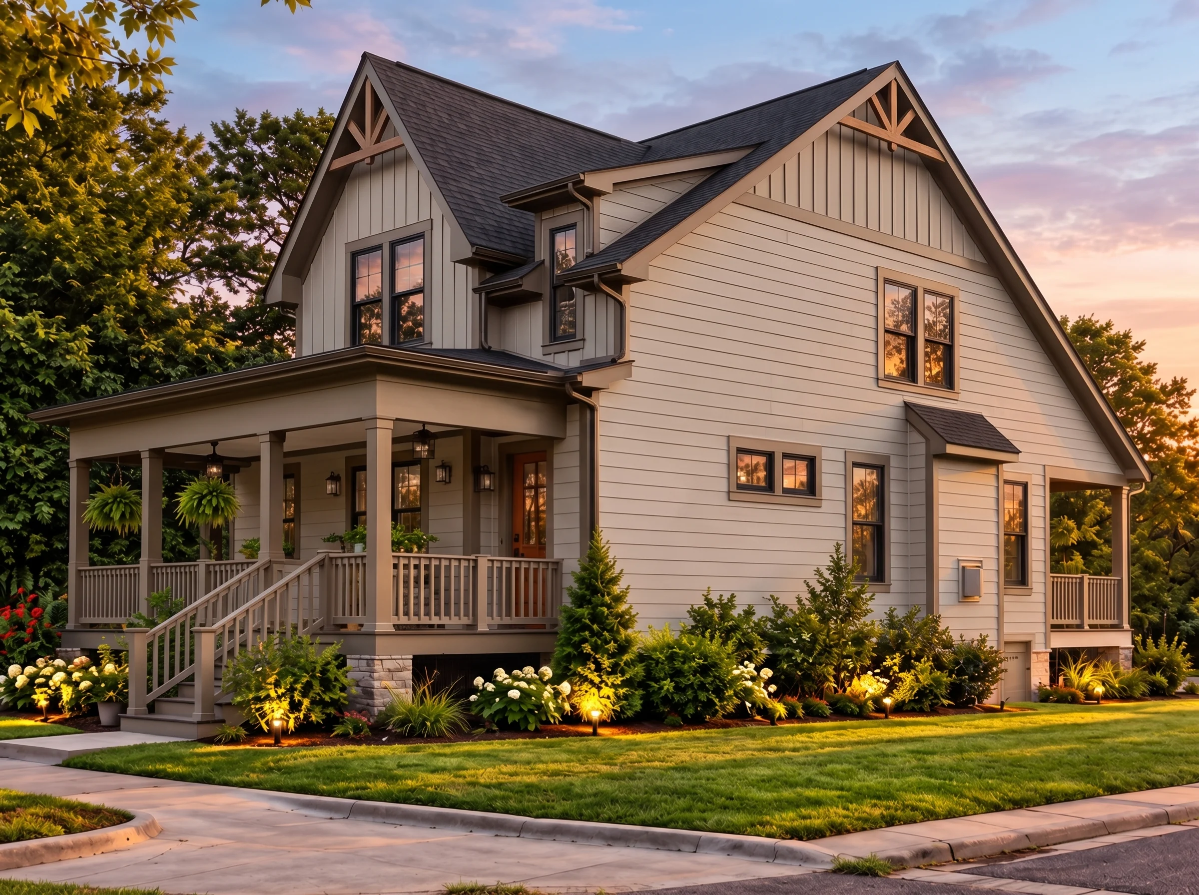 Plan  16-1683 – Appalachian Ridge |  Modern Farmhouse – 3-Bed, 3-Bath, 1,959 SF - Mushroom Taupe, AI-generated exterior concept