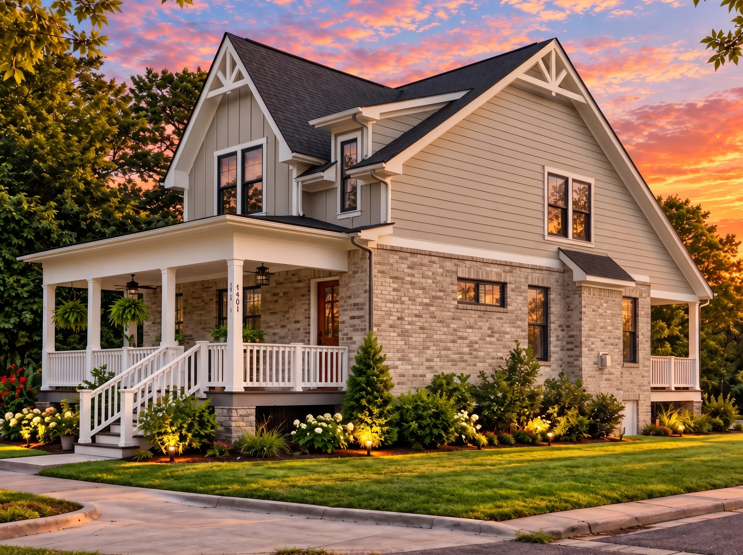 Plan  16-1683 – Appalachian Ridge |  Modern Farmhouse – 3-Bed, 3-Bath, 1,959 SF - Natural Brick, AI-generated exterior concept
