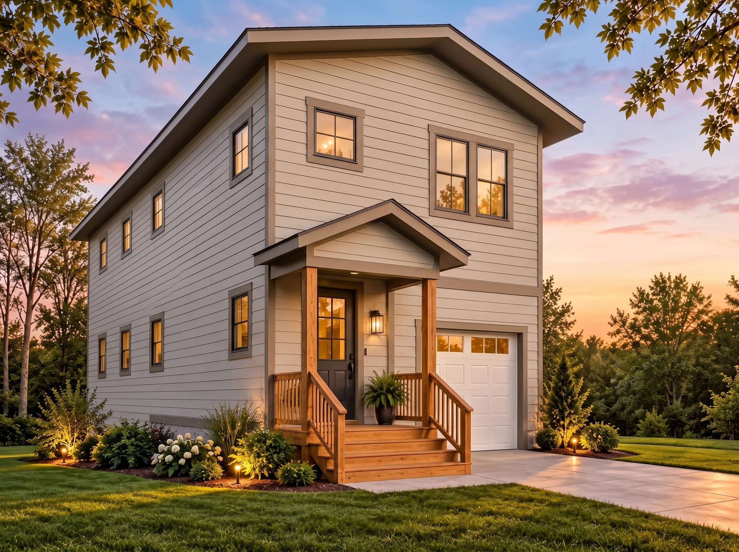 Plan  16-1679 – Nebraska Plateau |  Urban Contemporary – 4-Bed, 4-Bath, 2,933 SF - Mushroom Taupe, AI-generated exterior concept