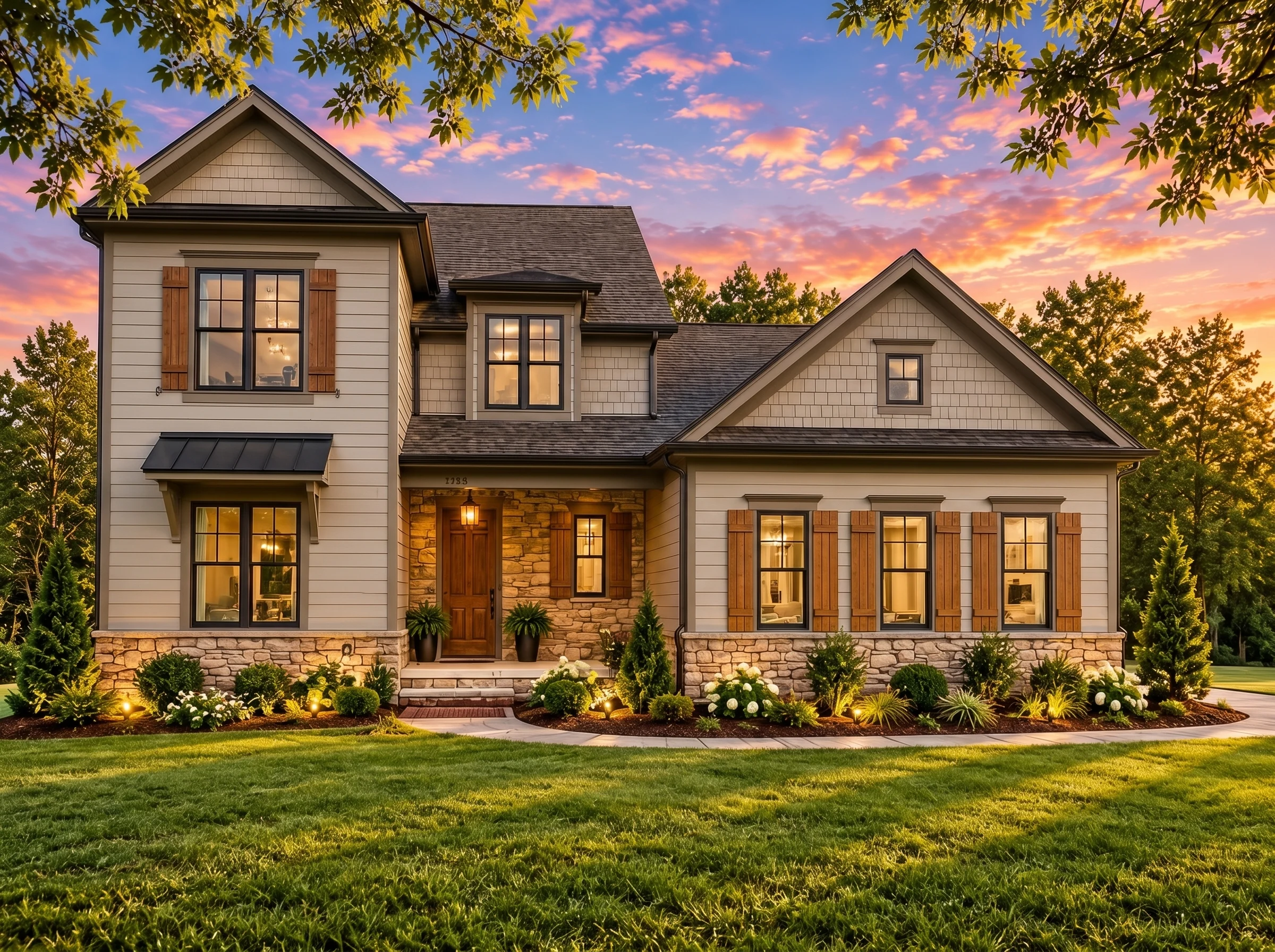 Plan  16-1662 – The Coachhouse | New  American – 4-Bed, 4-Bath, 2,963 SF - Mushroom Taupe, AI-generated exterior concept