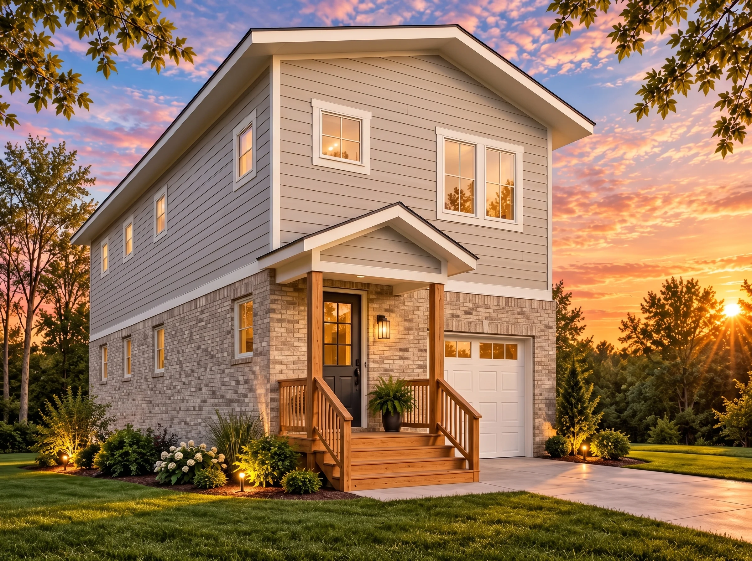 Plan  16-1679 – Nebraska Plateau |  Urban Contemporary – 4-Bed, 4-Bath, 2,933 SF - Natural Brick, AI-generated exterior concept