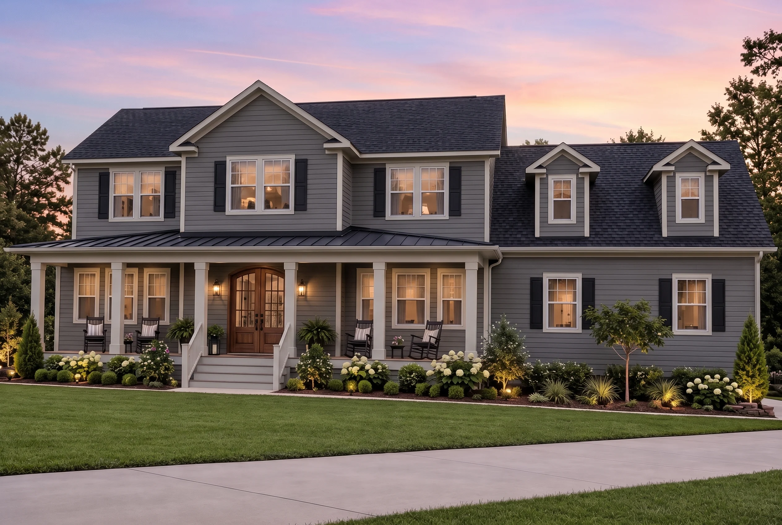 Plan  16-1658 – The Zenith House |  Coastal Farmhouse – 4-Bed, 3.5-Bath, 3,301 SF - Warm Charcoal, AI-generated exterior concept