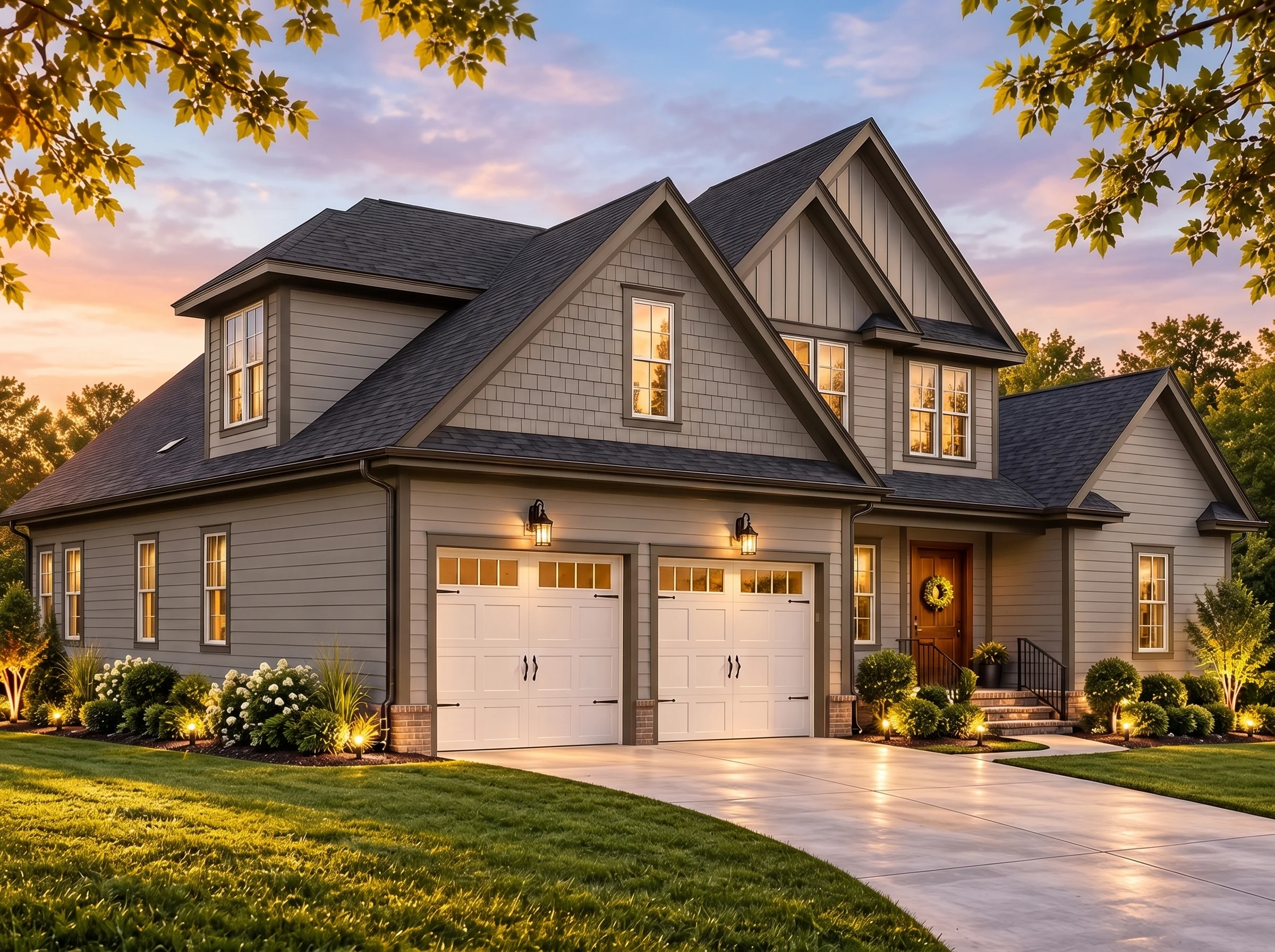 Plan  16-1660 – Aster Ridge Hall |  New American – 4-Bed, 3-Bath, 3,304 SF - Mushroom Taupe, AI-generated exterior concept