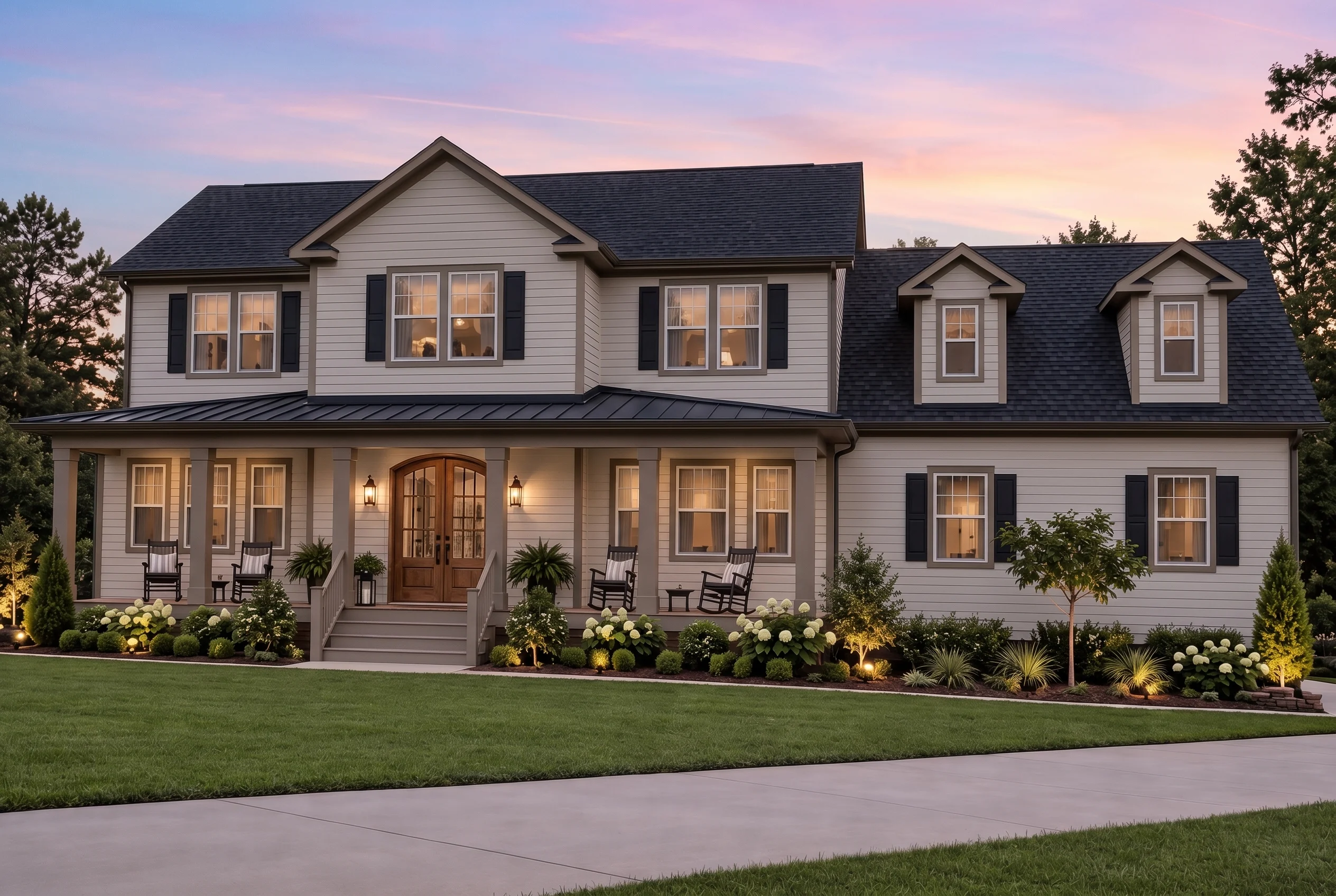 Plan  16-1658 – The Zenith House |  Coastal Farmhouse – 4-Bed, 3.5-Bath, 3,301 SF - Mushroom Taupe, AI-generated exterior concept