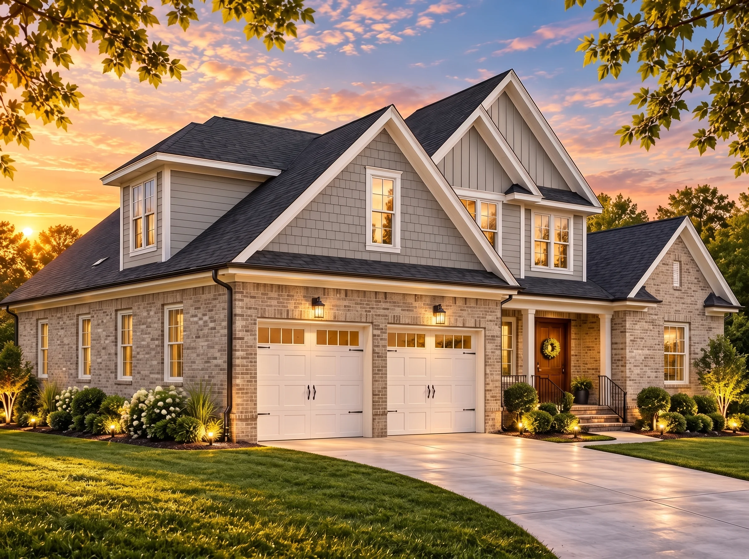Plan  16-1660 – Aster Ridge Hall |  New American – 4-Bed, 3-Bath, 3,304 SF - Natural Brick, AI-generated exterior concept