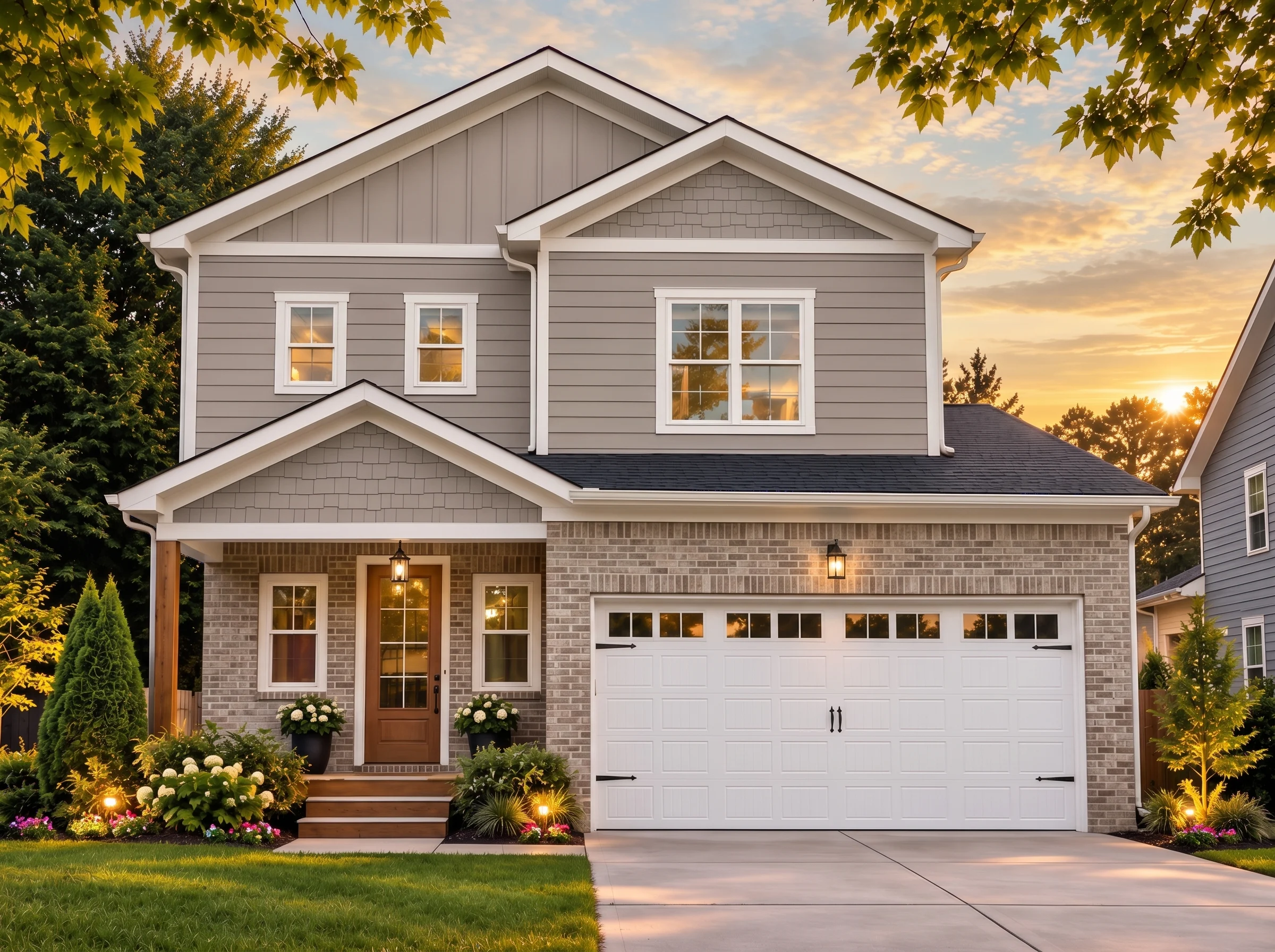 Plan  16-1635 – Aster Grove Cottage  | New American – 3-Bed, 3-Bath, 2,050 SF - Natural Brick, AI-generated exterior concept