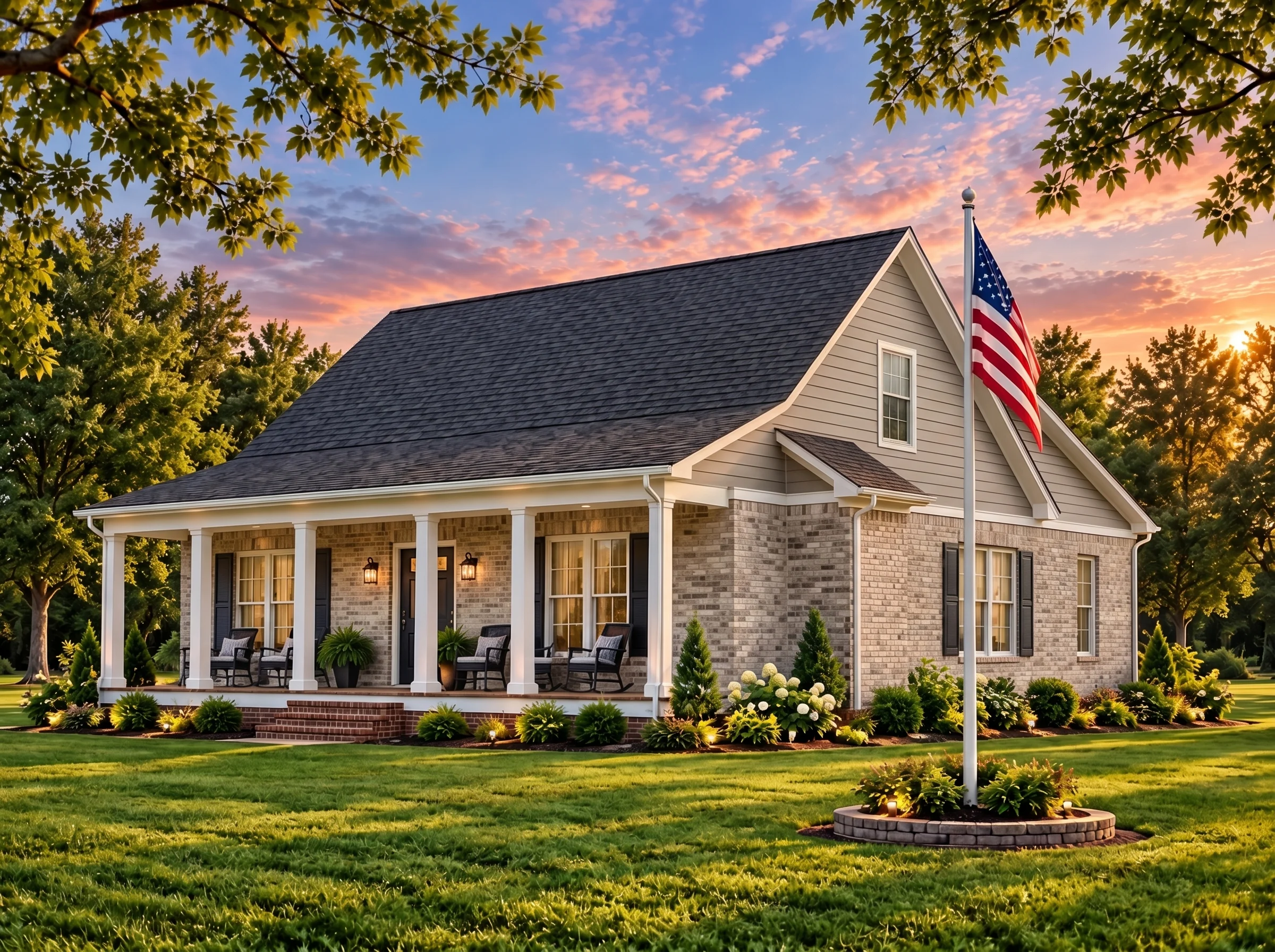 Plan  16-1634 – The Sorrow |  Southern Farmhouse – 2-Bed, 1-Bath, 1,080 SF - Natural Brick, AI-generated exterior concept