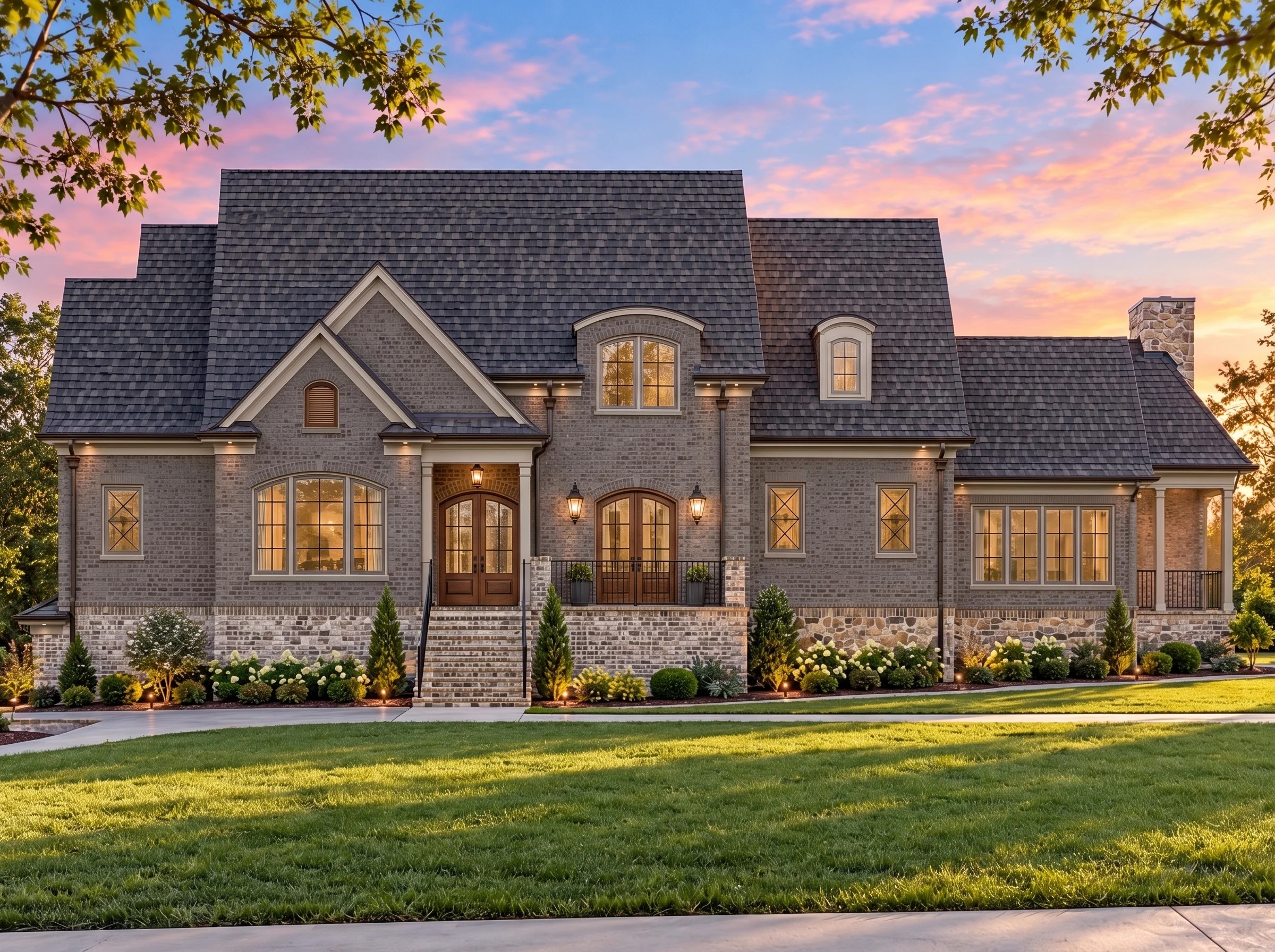 Plan  16-1832 – Gonzales Walk |  French Country – 4,604 SF – 4-Bed, 3.5-Bath - Warm Charcoal, AI-generated exterior concept