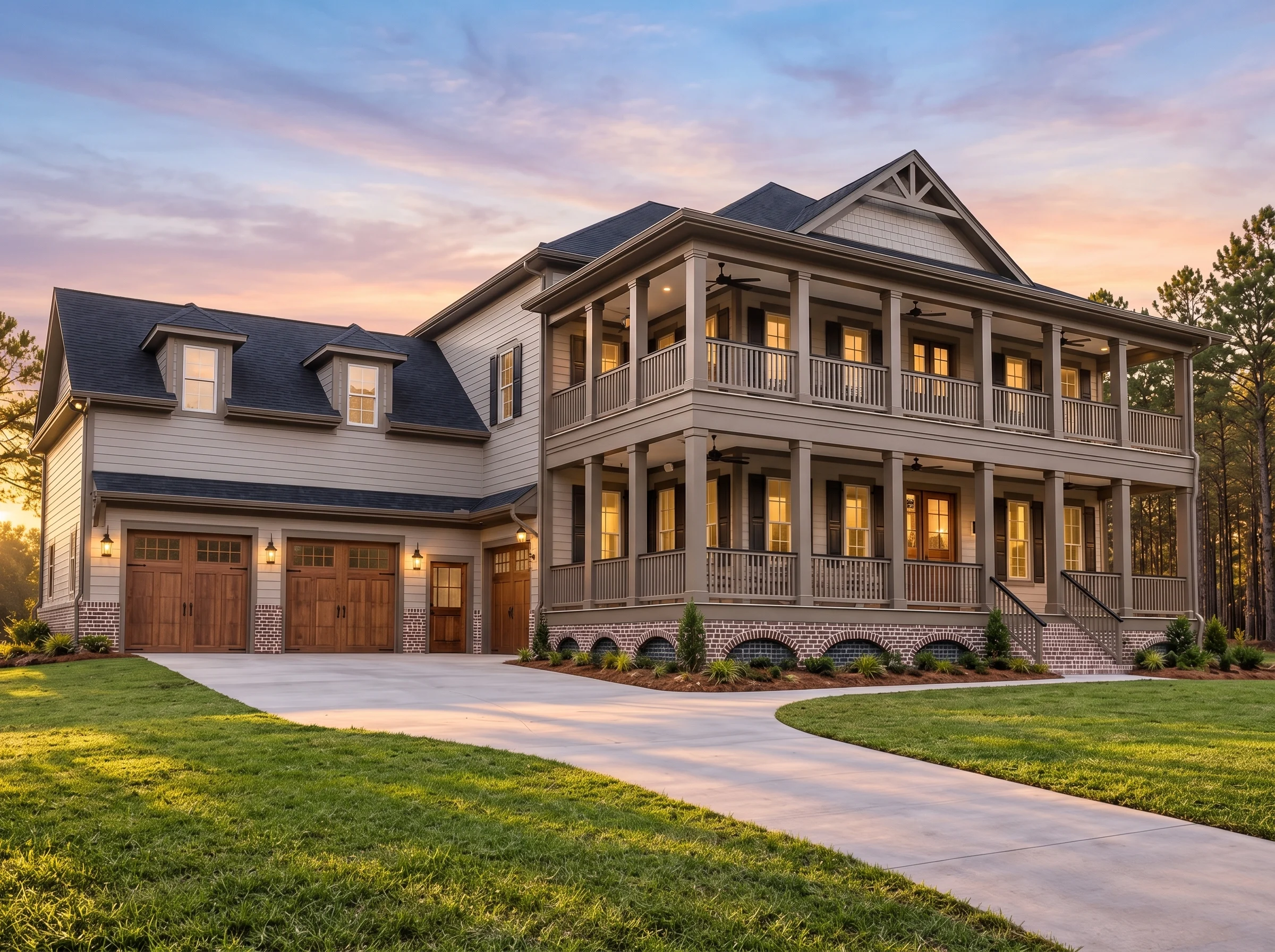 Plan  16-1831 – Iowa Hawkeye |  Colonial – 4-Bed, 5-Bath, 5,184 SF - Mushroom Taupe, AI-generated exterior concept