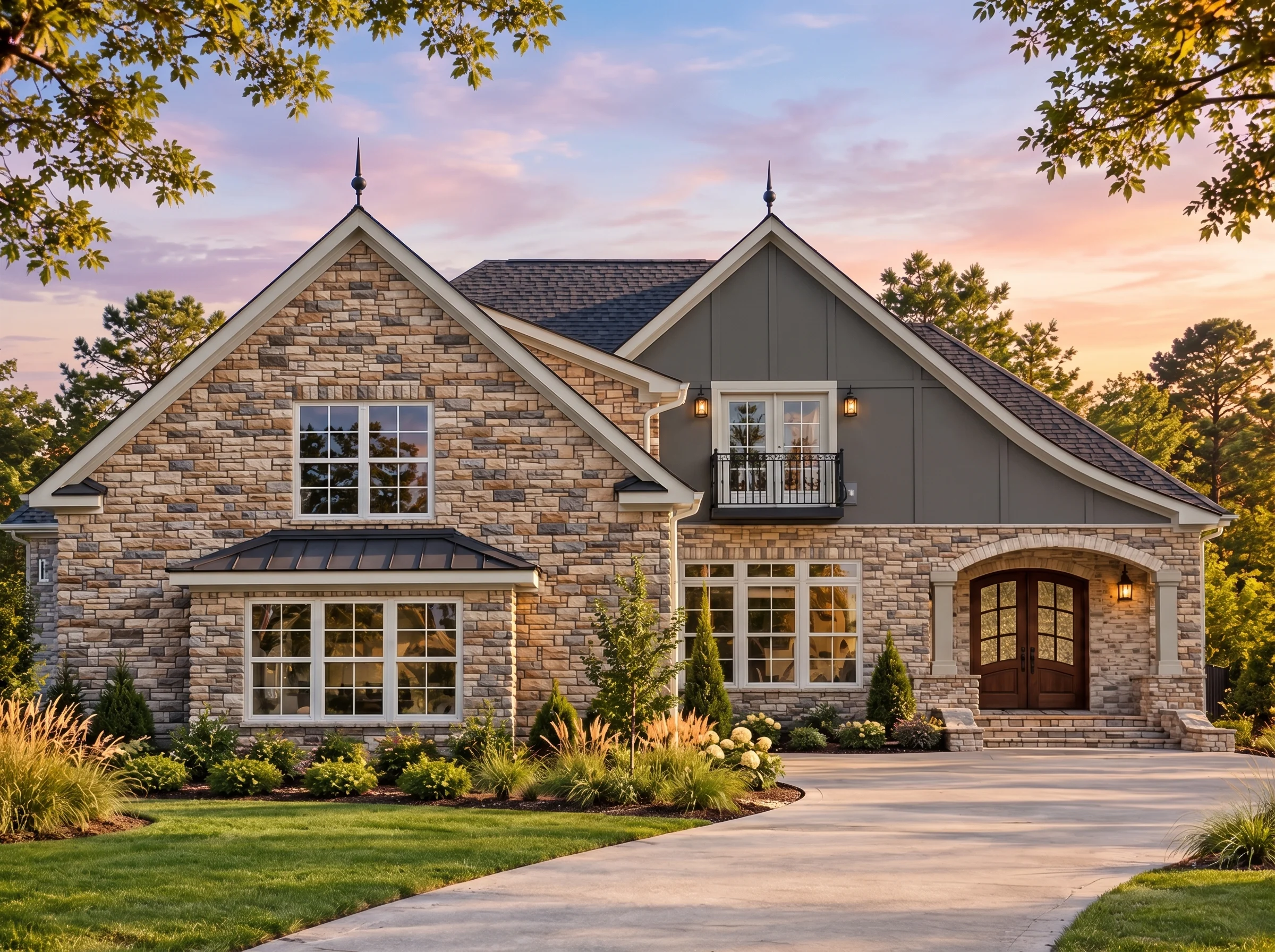 Plan  16-1836 – Auburn Creek Cottage  | French Country – 4-Bed, 3.5-Bath, 3,930 SF - Warm Charcoal, AI-generated exterior concept