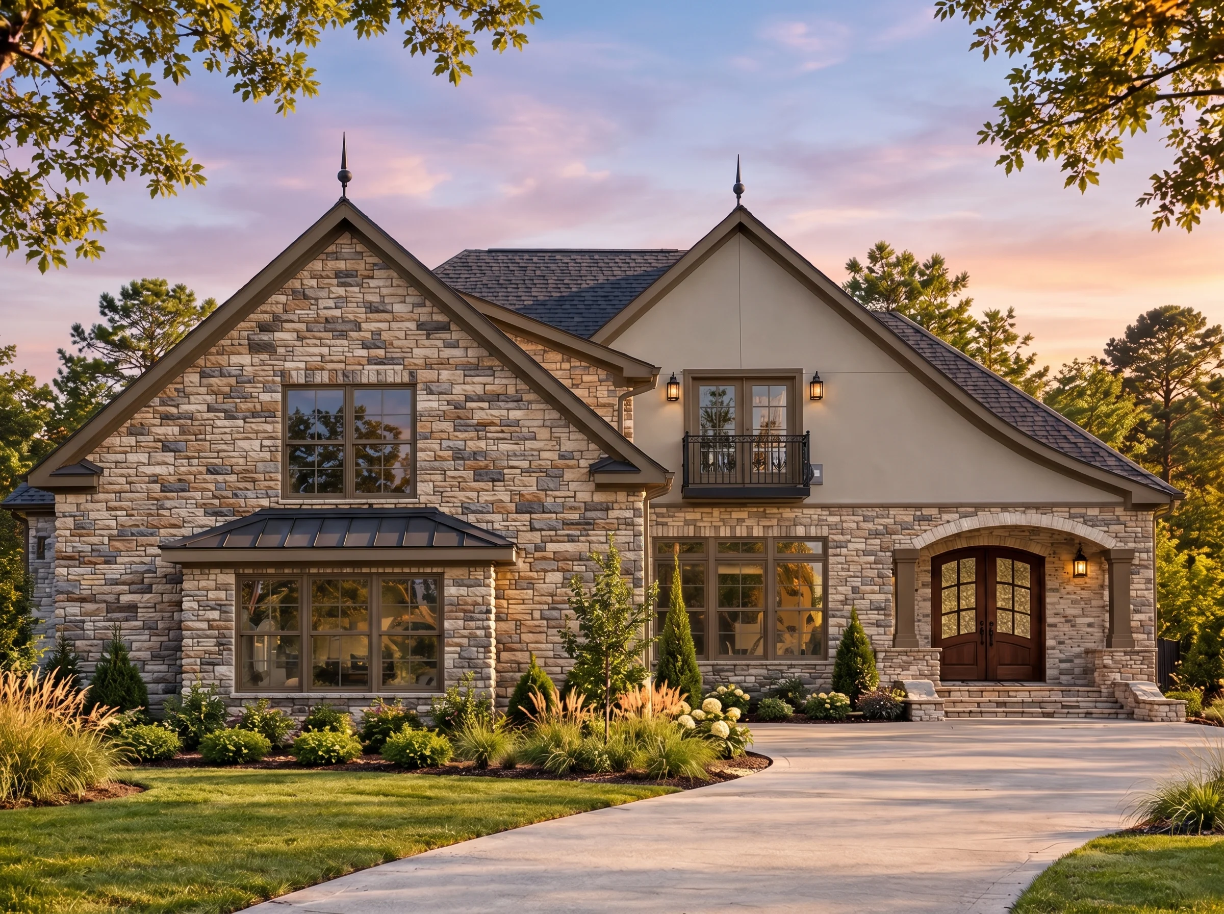 Plan  16-1836 – Auburn Creek Cottage  | French Country – 4-Bed, 3.5-Bath, 3,930 SF - Mushroom Taupe, AI-generated exterior concept
