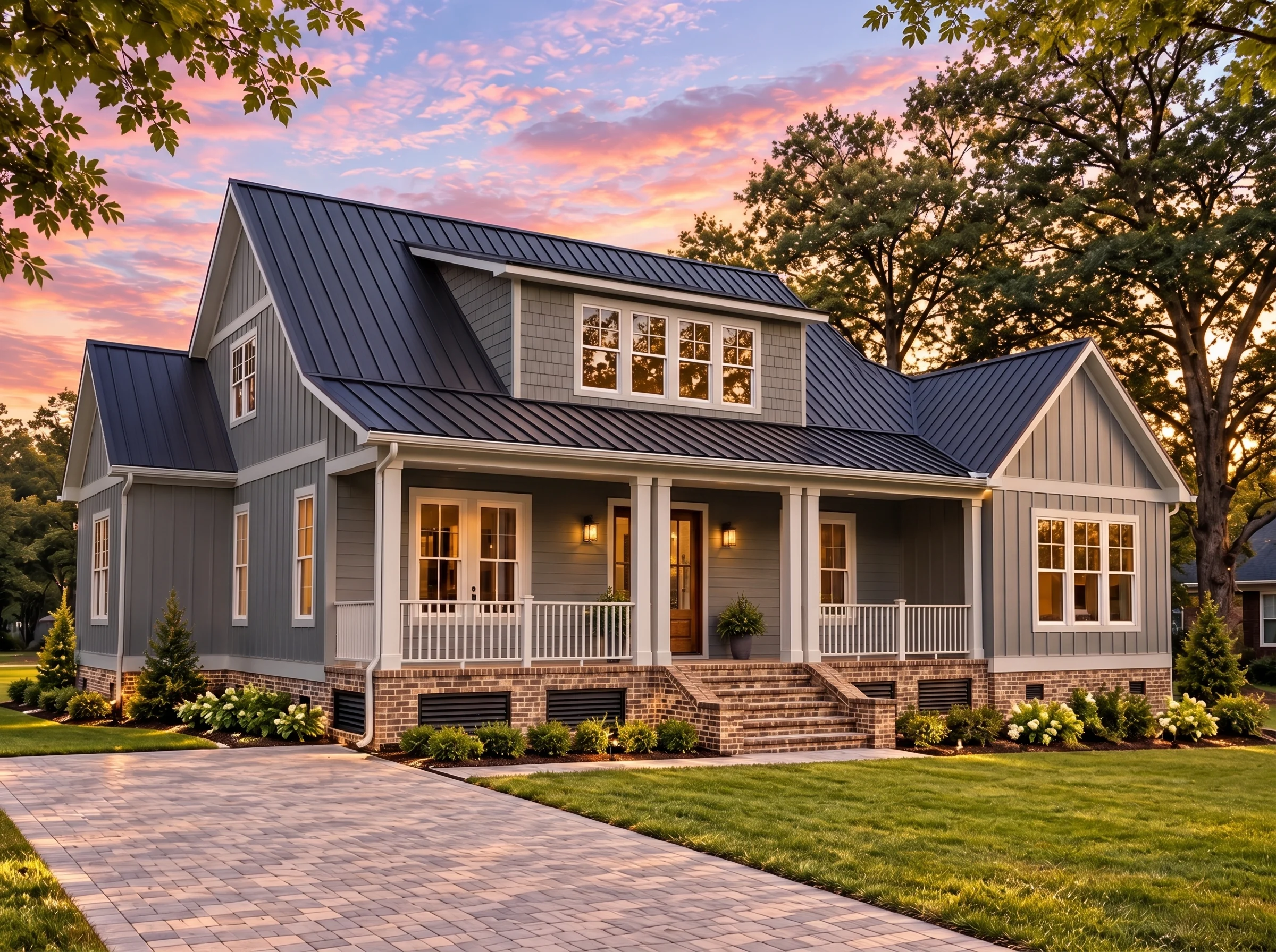 Plan  16-KELLY – The Bryant Farmhouse  | Modern Farmhouse – 4-Bed, 4.5-Bath, 4,136 SF - Warm Charcoal, AI-generated exterior concept