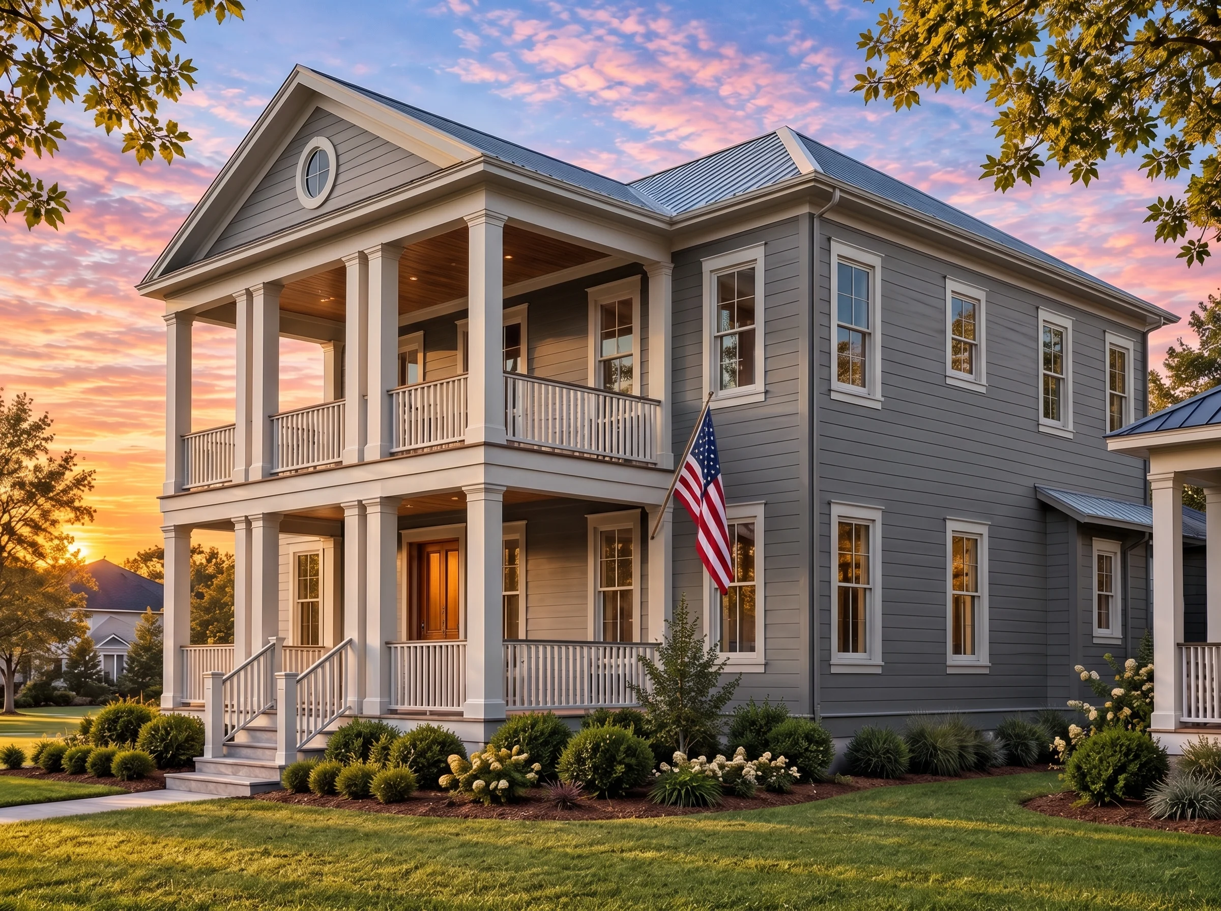 Plan  17-1006 – The Russell Estate |  Colonial – 3-Bed, 3.5-Bath, 4,264 SF - Warm Charcoal, AI-generated exterior concept