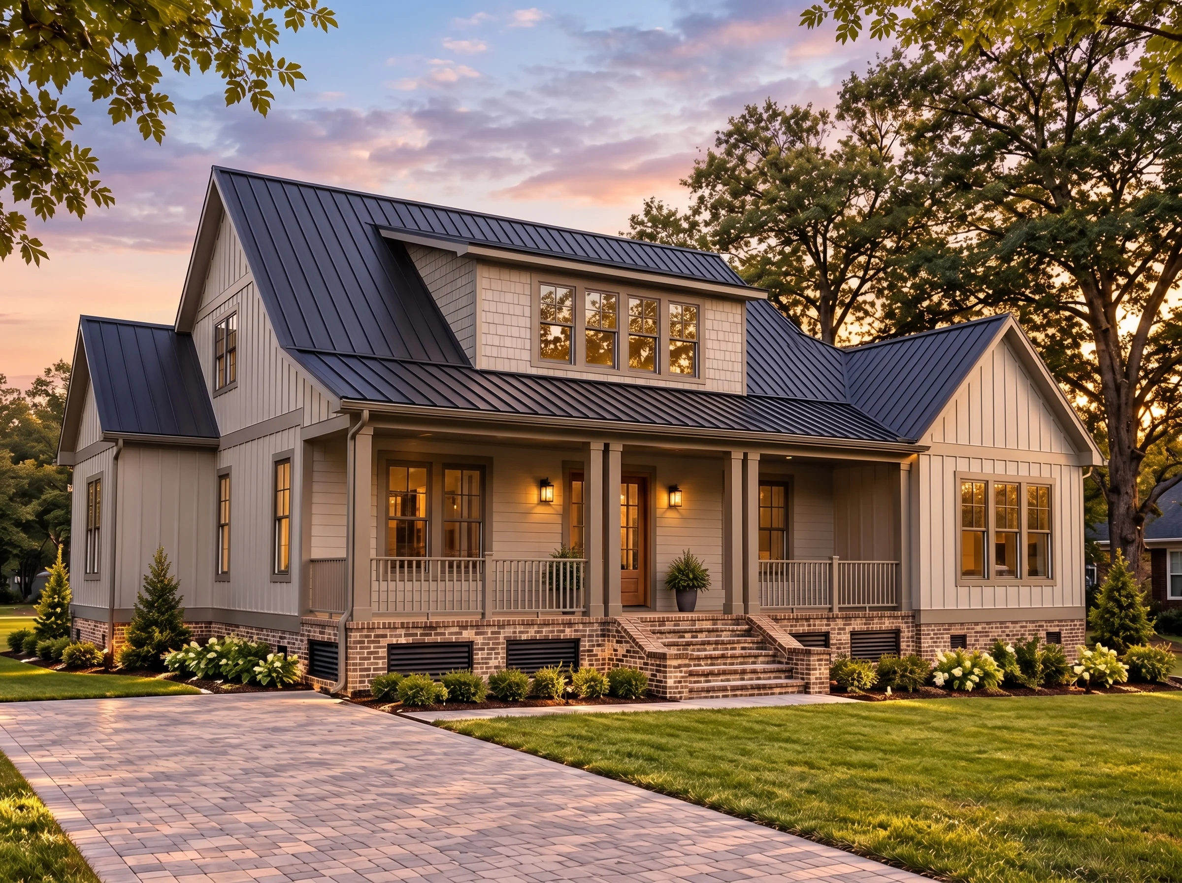 Plan  16-KELLY – The Bryant Farmhouse  | Modern Farmhouse – 4-Bed, 4.5-Bath, 4,136 SF - Mushroom Taupe, AI-generated exterior concept