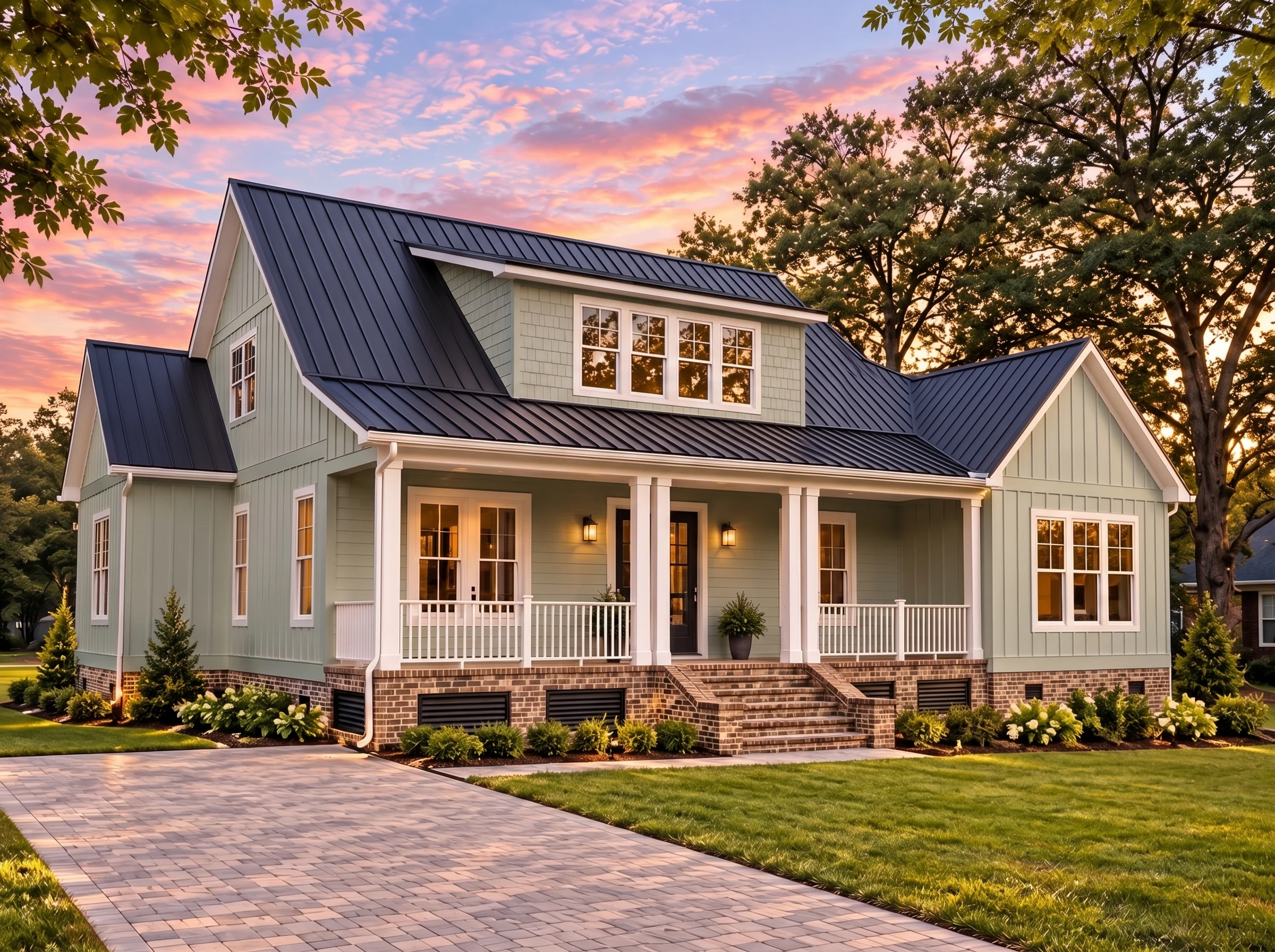 Plan  16-KELLY – The Bryant Farmhouse  | Modern Farmhouse – 4-Bed, 4.5-Bath, 4,136 SF - Muted Sage, AI-generated exterior concept