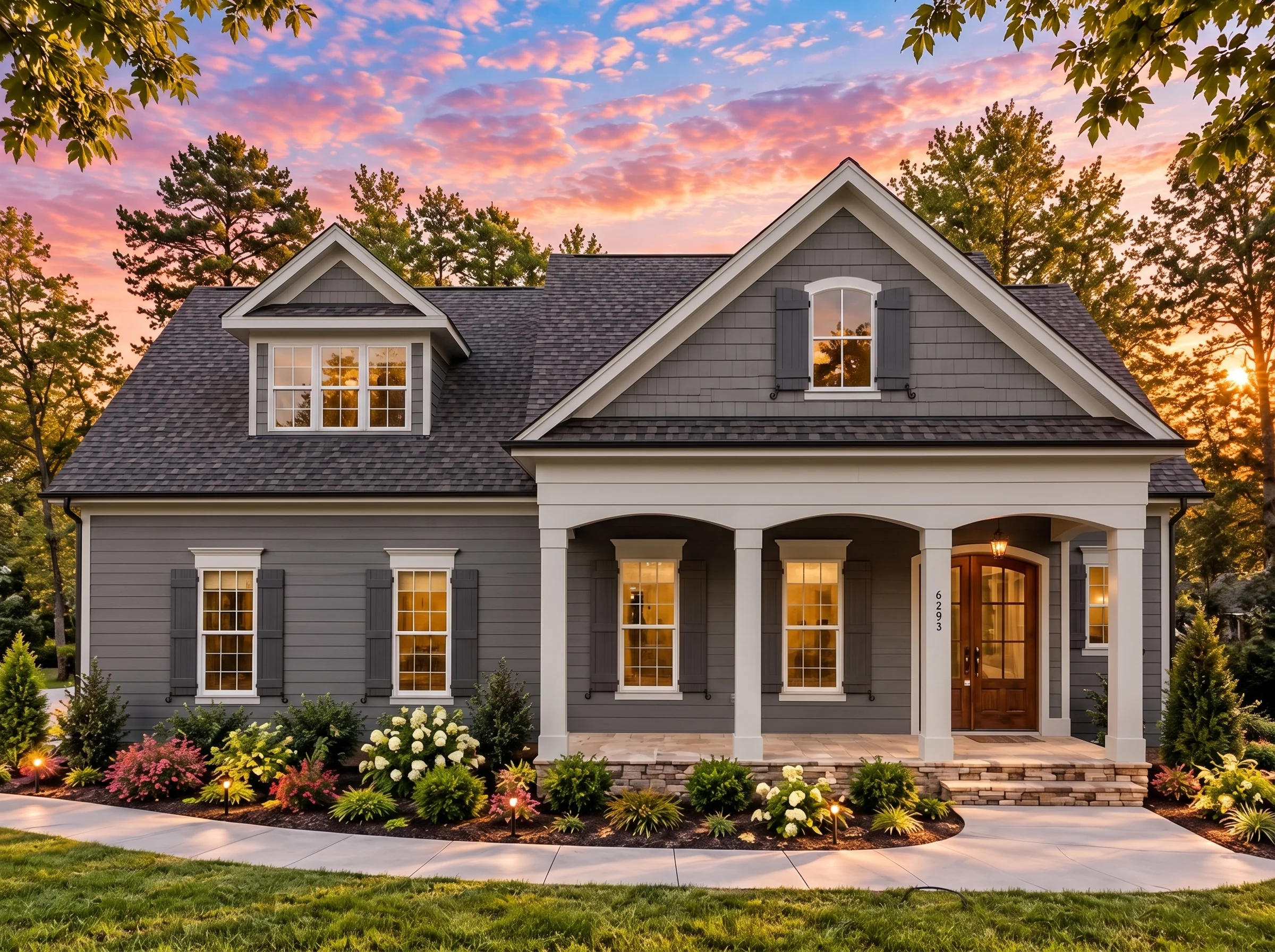 Plan  17-1034 – The Diaz Cottage |  Traditional Southern Cottage – 4-Bed, 4-Bath, 2,879 SF - Warm Charcoal, AI-generated exterior concept