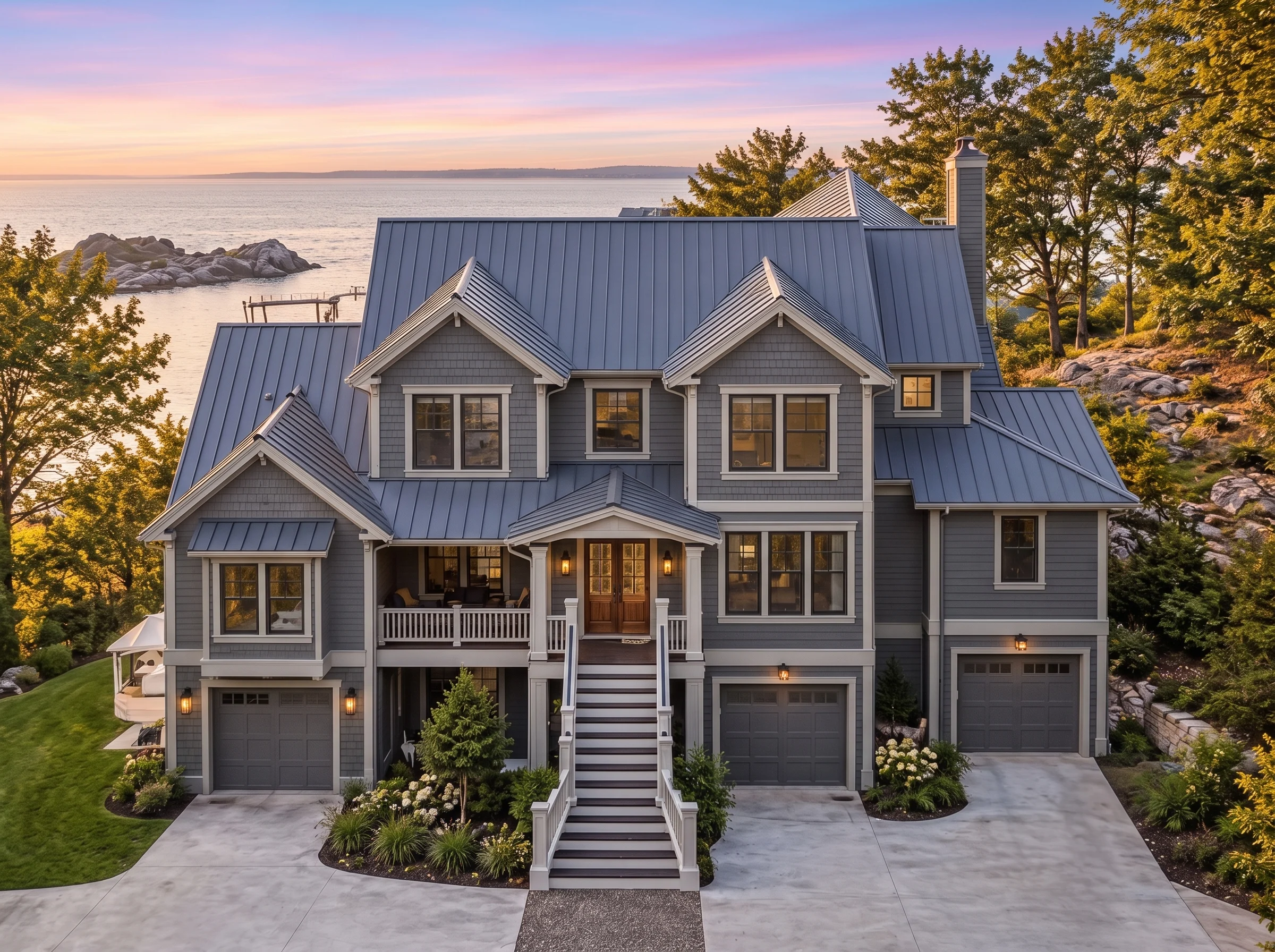 Plan  17-1036 – Hayes Crossing |  Coastal Traditional – 5-Bed, 5-Bath, 4,222 SF - Warm Charcoal, AI-generated exterior concept