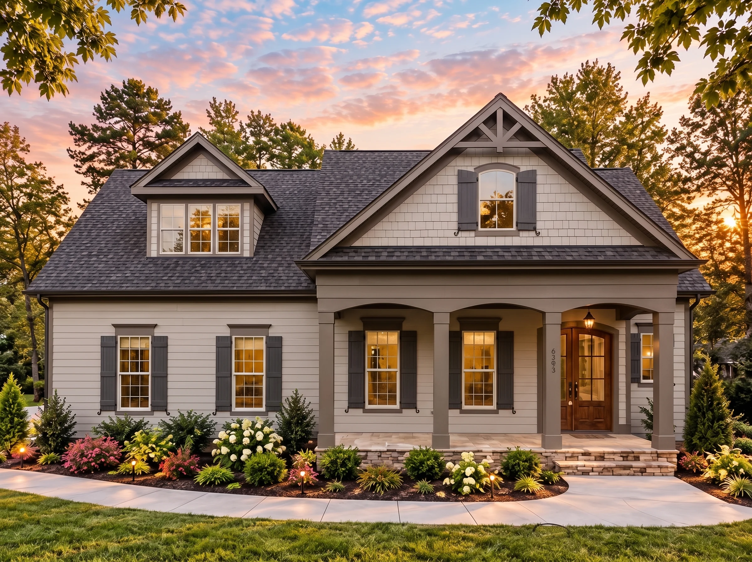 Plan  17-1034 – The Diaz Cottage |  Traditional Southern Cottage – 4-Bed, 4-Bath, 2,879 SF - Mushroom Taupe, AI-generated exterior concept
