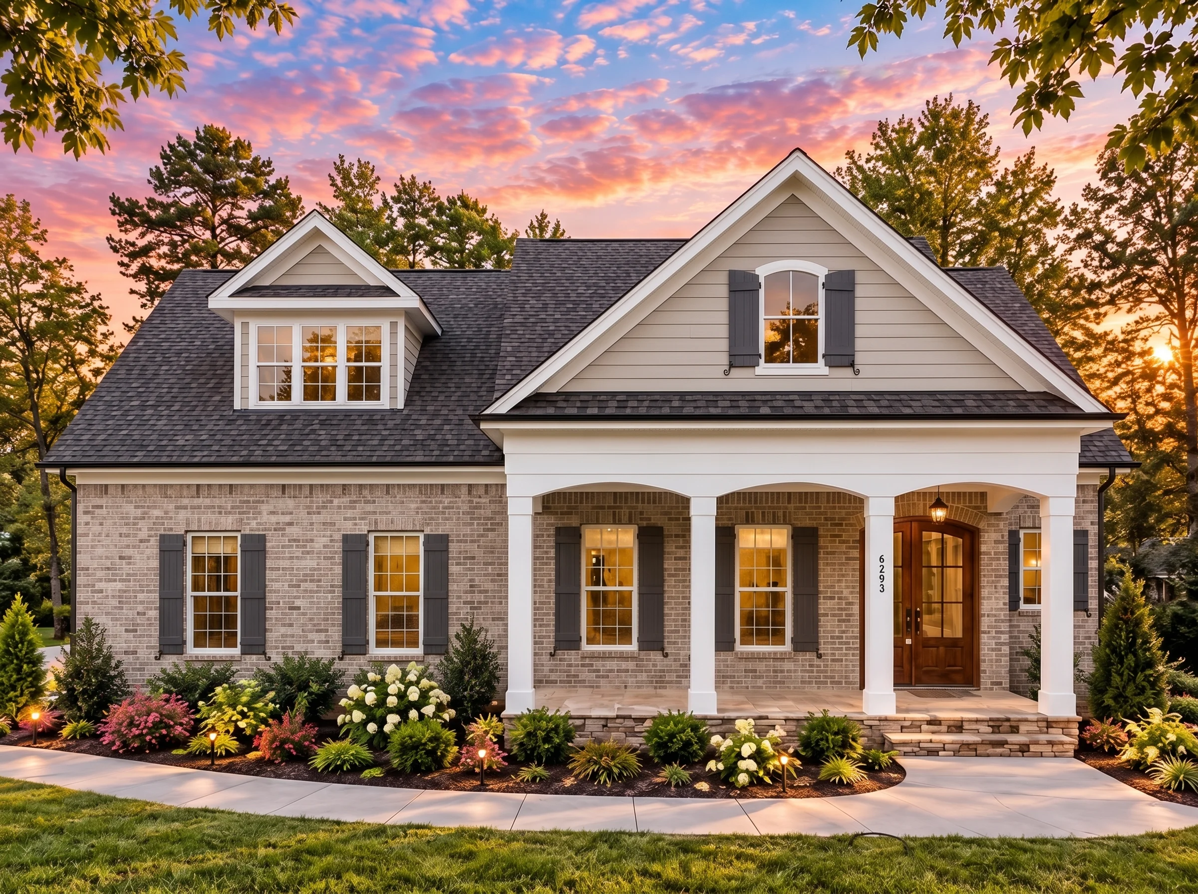 Plan  17-1034 – The Diaz Cottage |  Traditional Southern Cottage – 4-Bed, 4-Bath, 2,879 SF - Natural Brick, AI-generated exterior concept